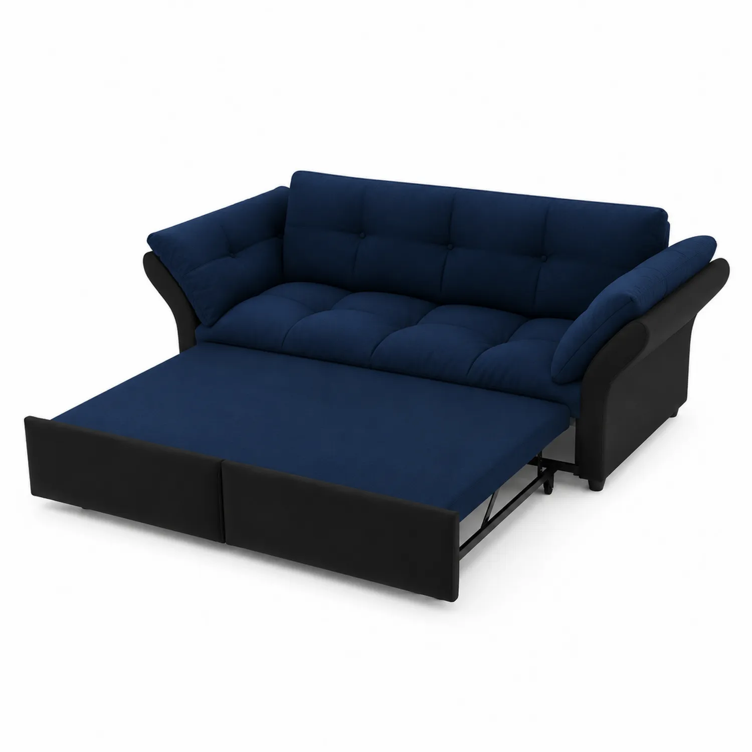 Sofa rozkładana z tkaniny poliestrowej niebiesko-czarna