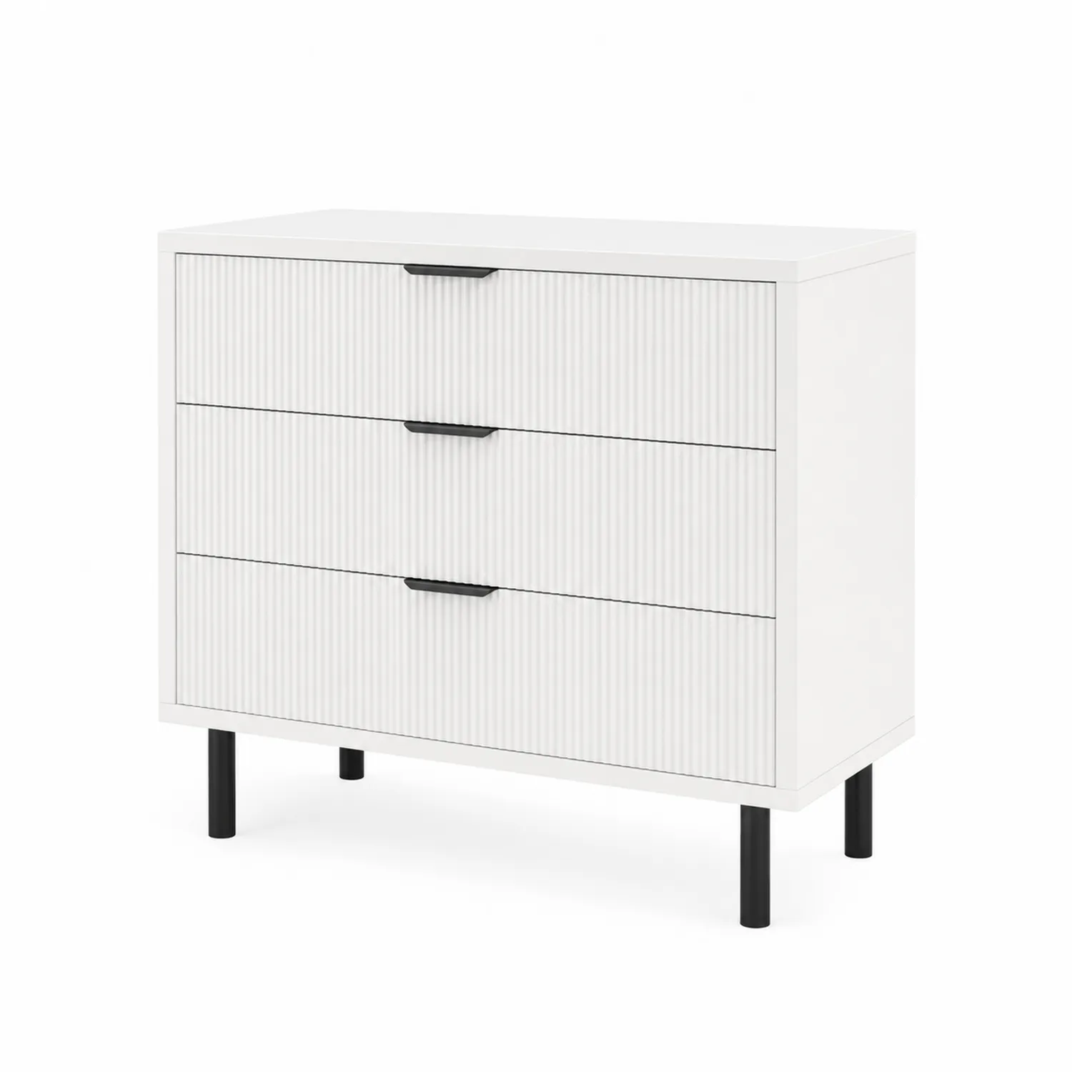Komoda z trzema szufladami z płyty MDF i stali, 80x40x90 cm, Biały