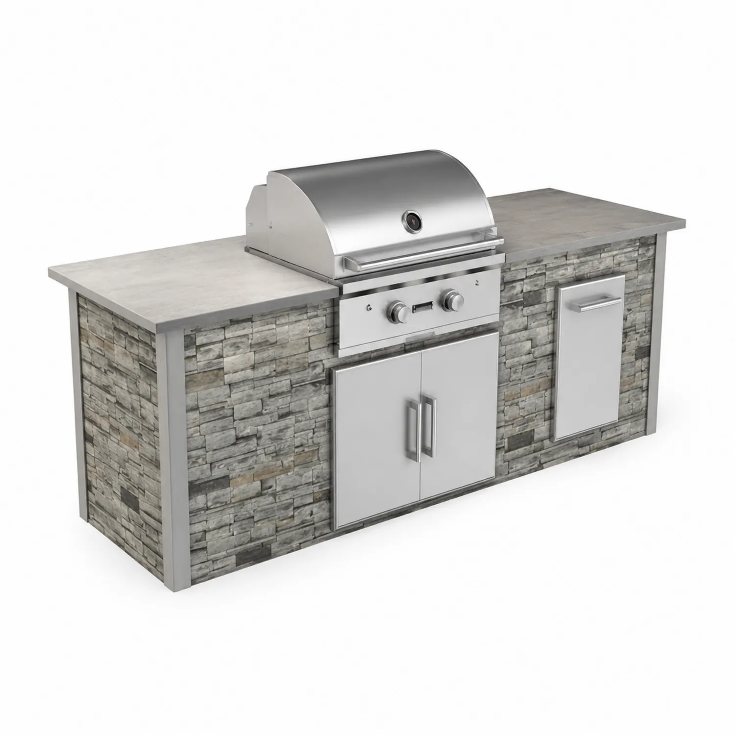 Zewnętrzna wyspa kuchenna z grillem gazowym stal nierdzewna i kamień ozdobny 250x80x110 cm