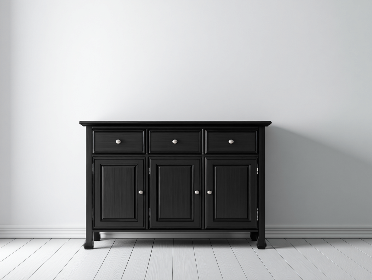 Mobile ingresso in legno nero 130x40x90 cm - adatto per ingresso - con 3 ante e 3 cassetti-Sicorpahome