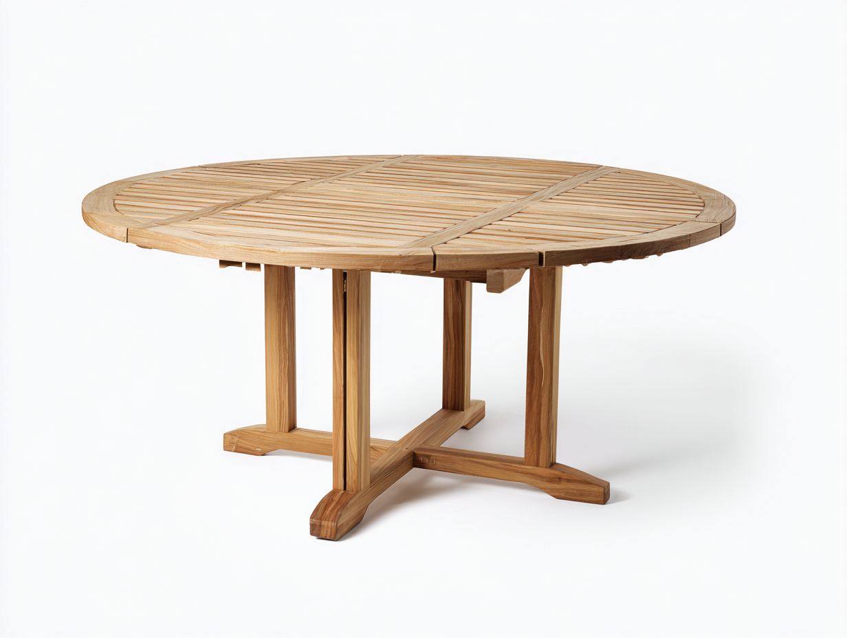 Tavolo da giardino rotondo in legno naturale 130x130x75 cm - adatto per esterni - design a doghe-Sicorpahome