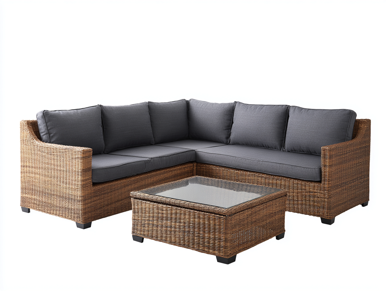 Divani da esterno in rattan marrone e grigio scuro 220x220x78 cm - adatti per esterni - con tavolino quadrato - design moderno-Sicorpahome