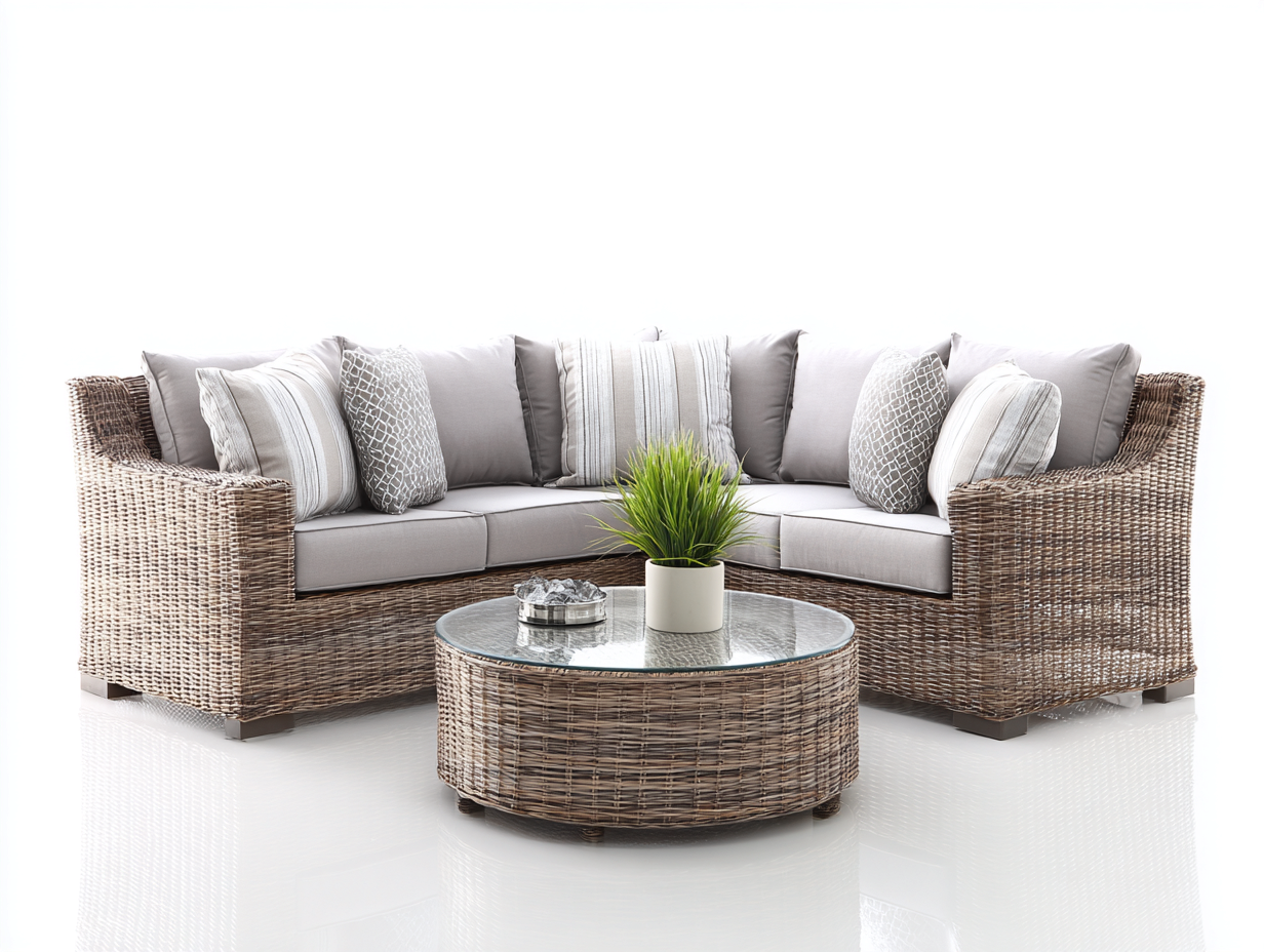 Divani da esterno set angolare in rattan sintetico 218x218x76 cm per esterni - marrone chiaro-beige - design naturale moderno-Sicorpahome
