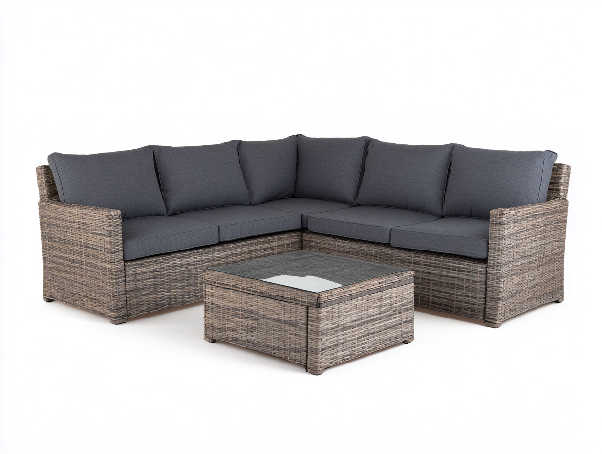 Divani da esterno set angolare in rattan sintetico 220x220x74 cm per esterni - marrone-grigio scuro - design moderno-Sicorpahome