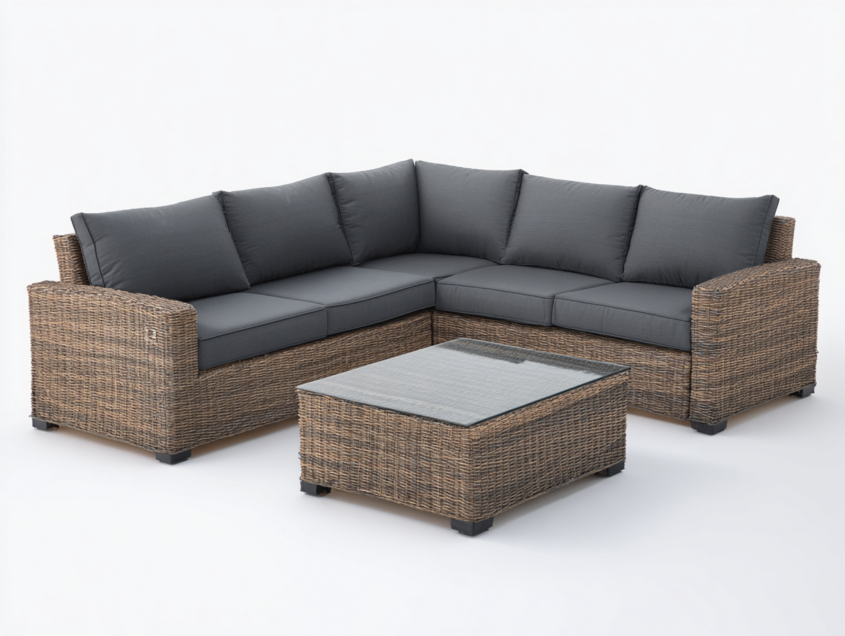 Divani da esterno in rattan marrone chiaro e grigio 220x220x78 cm - adatti per esterni - con tavolino rettangolare - design moderno-Sicorpahome