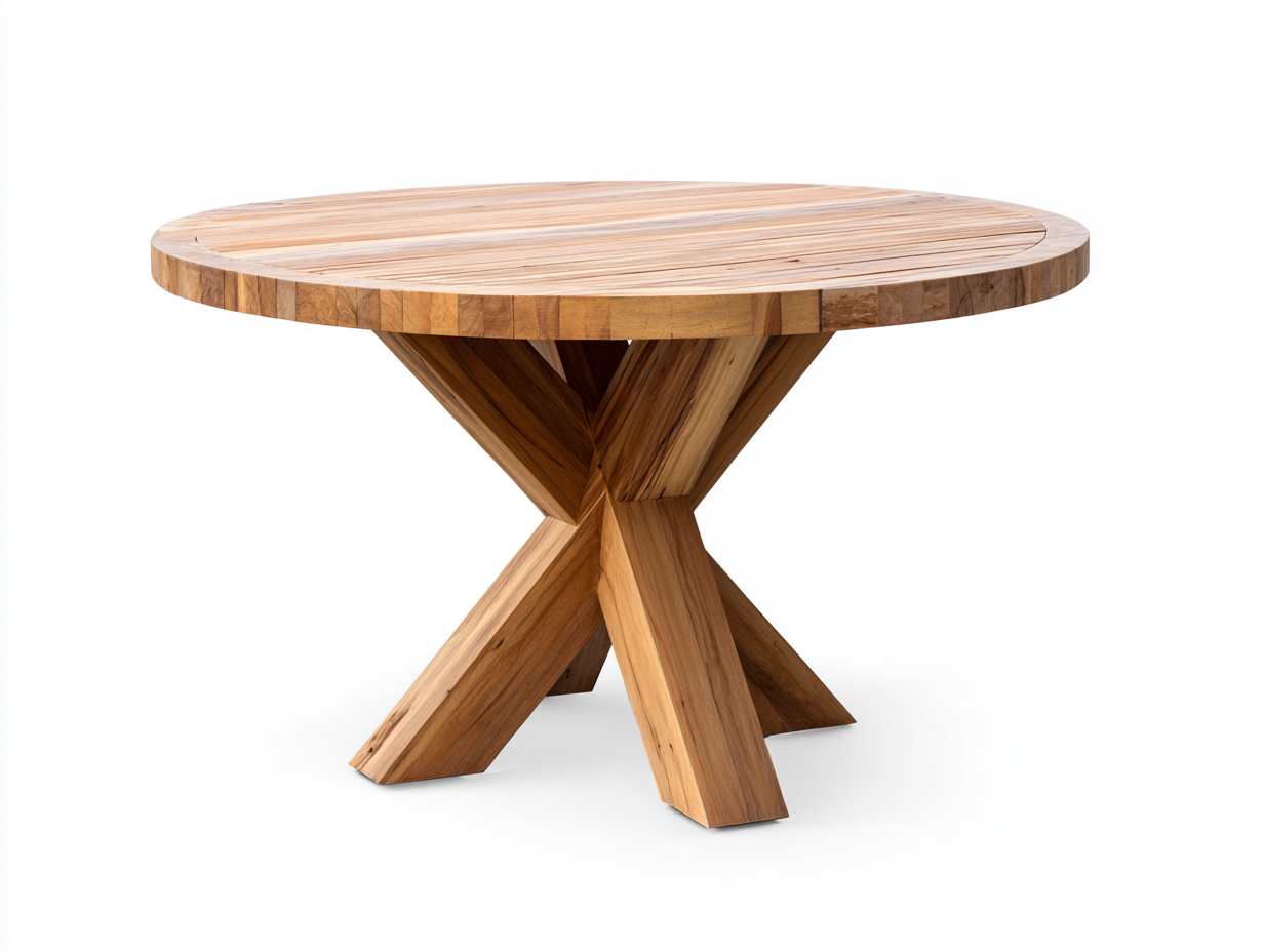 Tavolo da giardino rotondo in legno naturale 120x120x76 cm - adatto per esterni - base incrociata design moderno-Sicorpahome