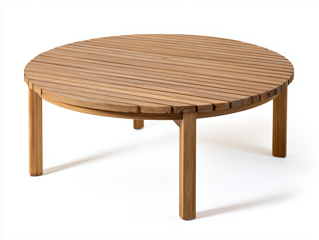 Tavolo da giardino rotondo in legno naturale 120x120x75 cm - adatto per esterni - design a doghe-Sicorpahome