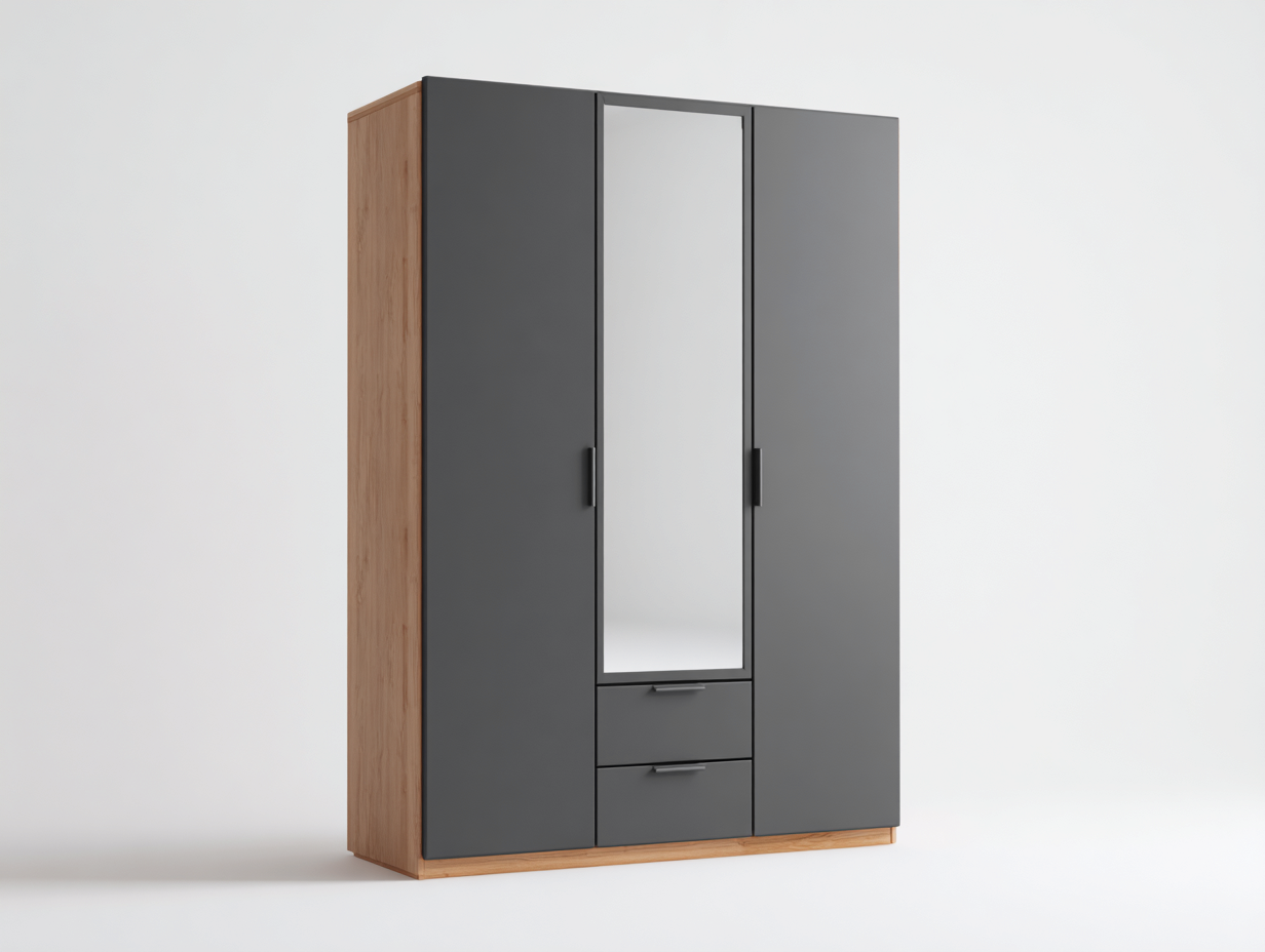 Armadio in legno 120x55x190 cm per camera da letto con ante cassetti e specchio - grigio-marrone chiaro - design moderno-Nidicorner