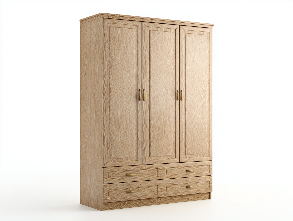 Armadio in legno colore rovere chiaro 140x55x195 cm - adatto per camera da letto - con 3 ante e 2 cassetti - design classico-Nidicorner