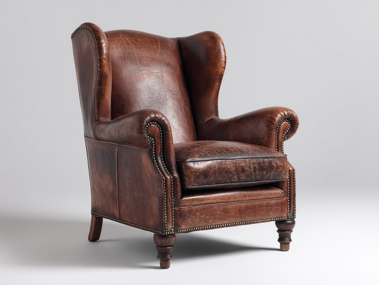 Poltrona a orecchioni in similpelle marrone 80x86x106 cm - adatta per soggiorno - design classico vintage-Nidicorner