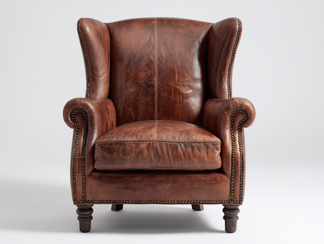 Poltrona a orecchioni in pelle 85x90x105 cm per soggiorno - marrone scuro - design classico elegante-Nidicorner