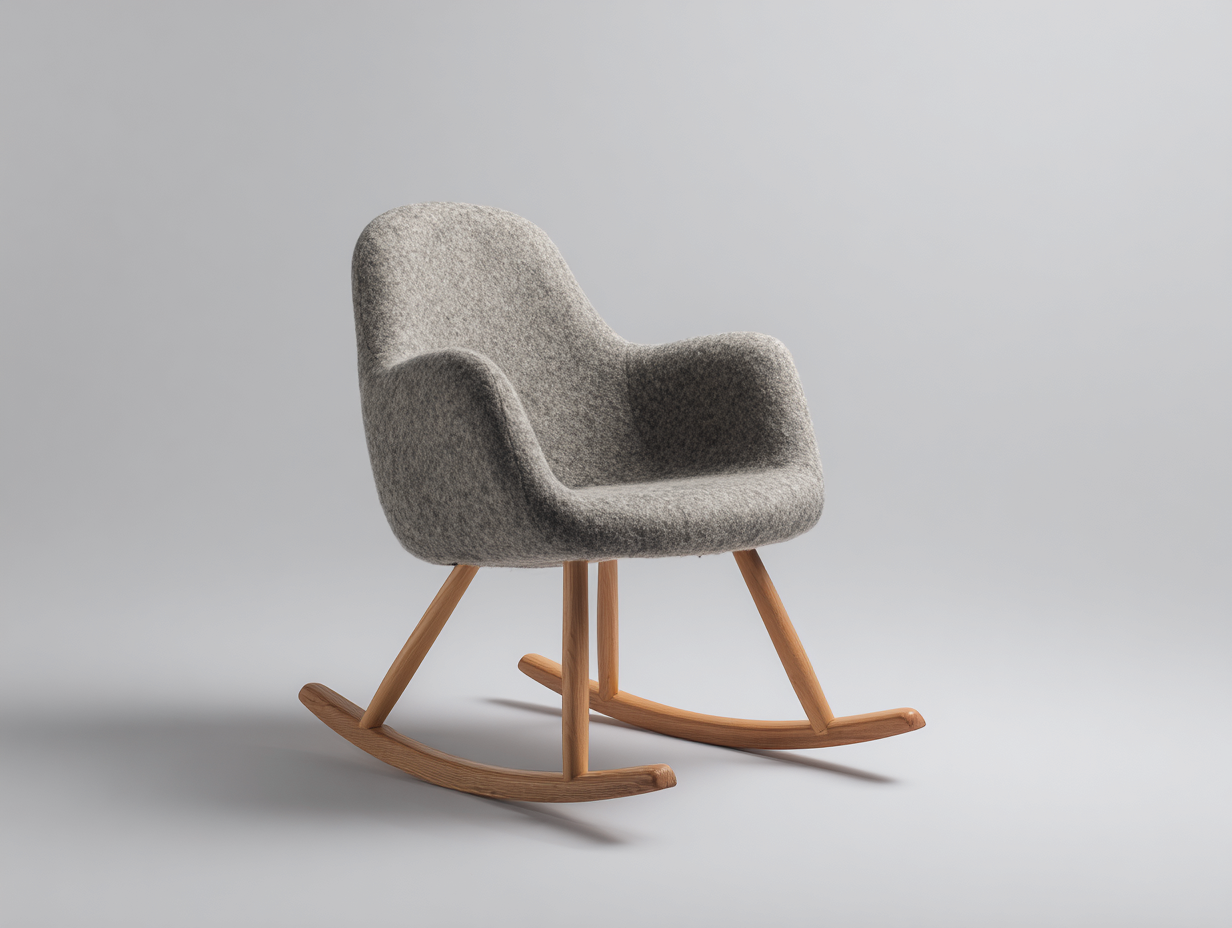 Sedia a dondolo in tessuto grigio e legno naturale 68x82x90 cm - adatta per soggiorno - design moderno nordico-Nidicorner