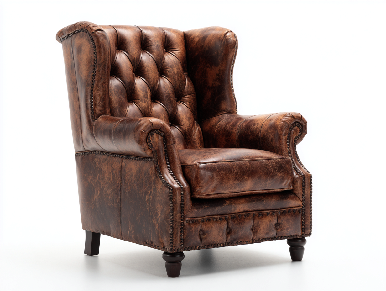 Poltrona a orecchioni in similpelle marrone 83x88x106 cm - adatta per soggiorno - design classico capitonné-Nidicorner