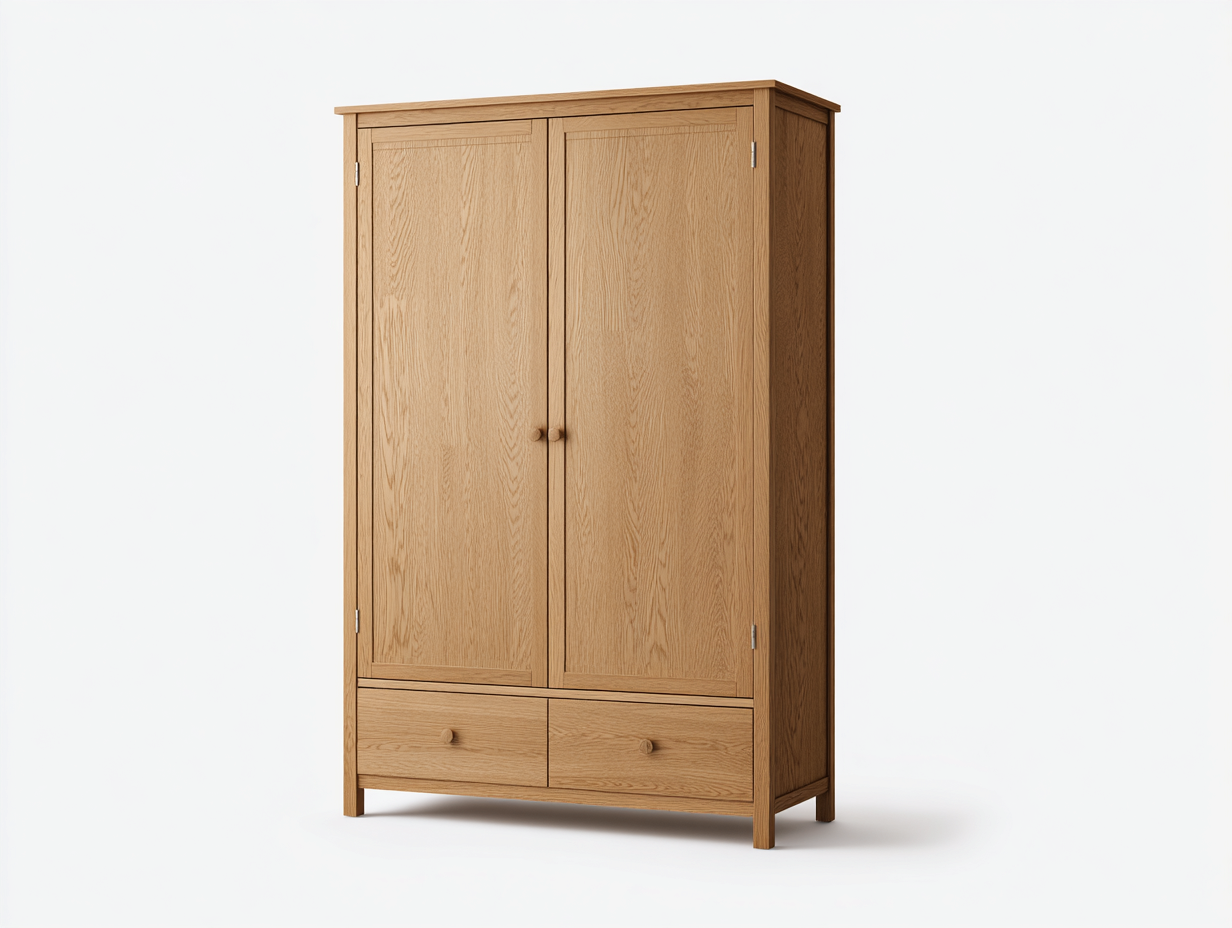 Armadio in legno colore rovere 110x55x185 cm - adatto per camera da letto - con 2 ante e 2 cassetti - design classico-Nidicorner