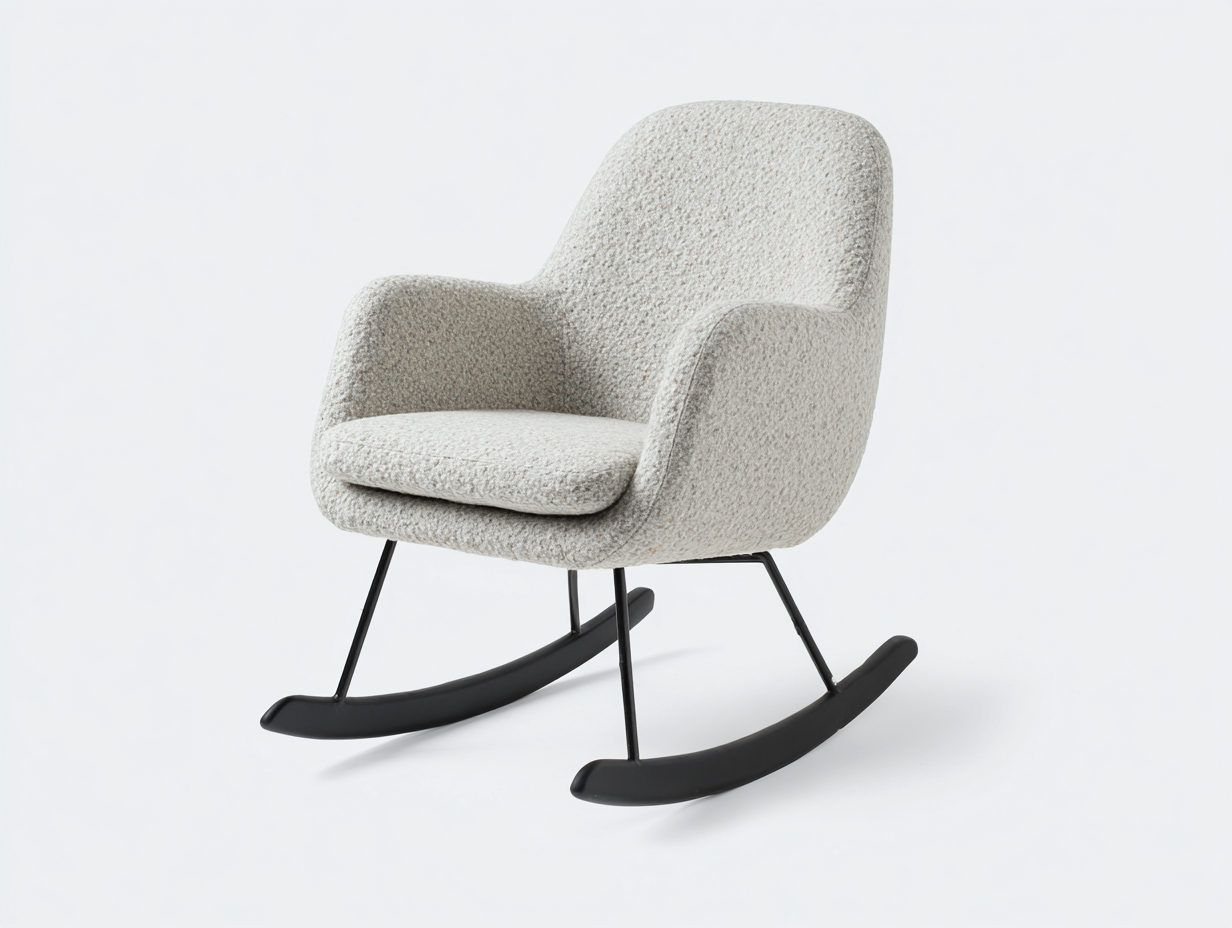 Sedia a dondolo in tessuto bouclé 70x85x95 cm per soggiorno - bianco-nero - design moderno-Nidicorner