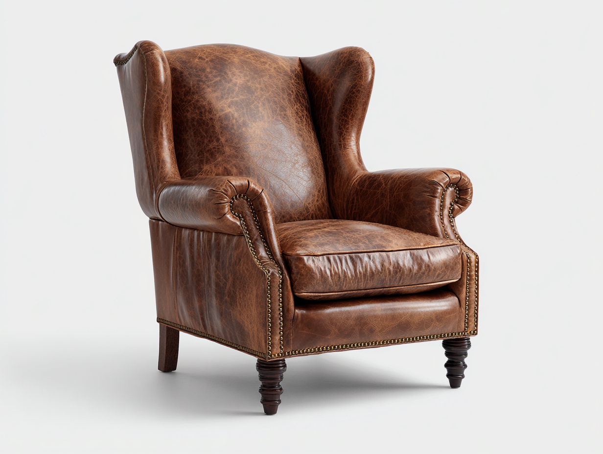 Poltrona a orecchioni in pelle vintage 91x93x107 cm per soggiorno - marrone scuro - stile classico-Nidicorner