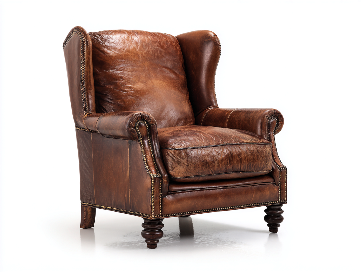 Poltrona a orecchioni in pelle vintage 92x90x105 cm per soggiorno - marrone scuro - stile classico-Nidicorner
