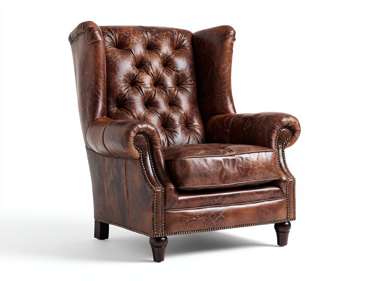 Poltrona a orecchioni in pelle capitonné 90x95x110 cm per soggiorno - marrone vintage - design classico Chesterfield-Nidicorner