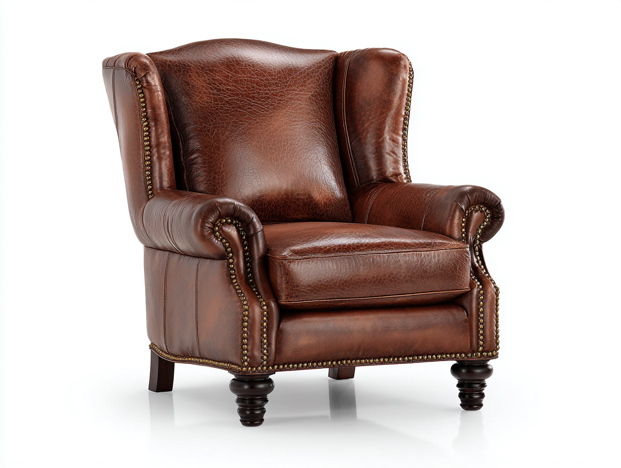 Poltrona a orecchioni in pelle vintage 88x92x108 cm per soggiorno - marrone scuro - stile classico-Nidicorner