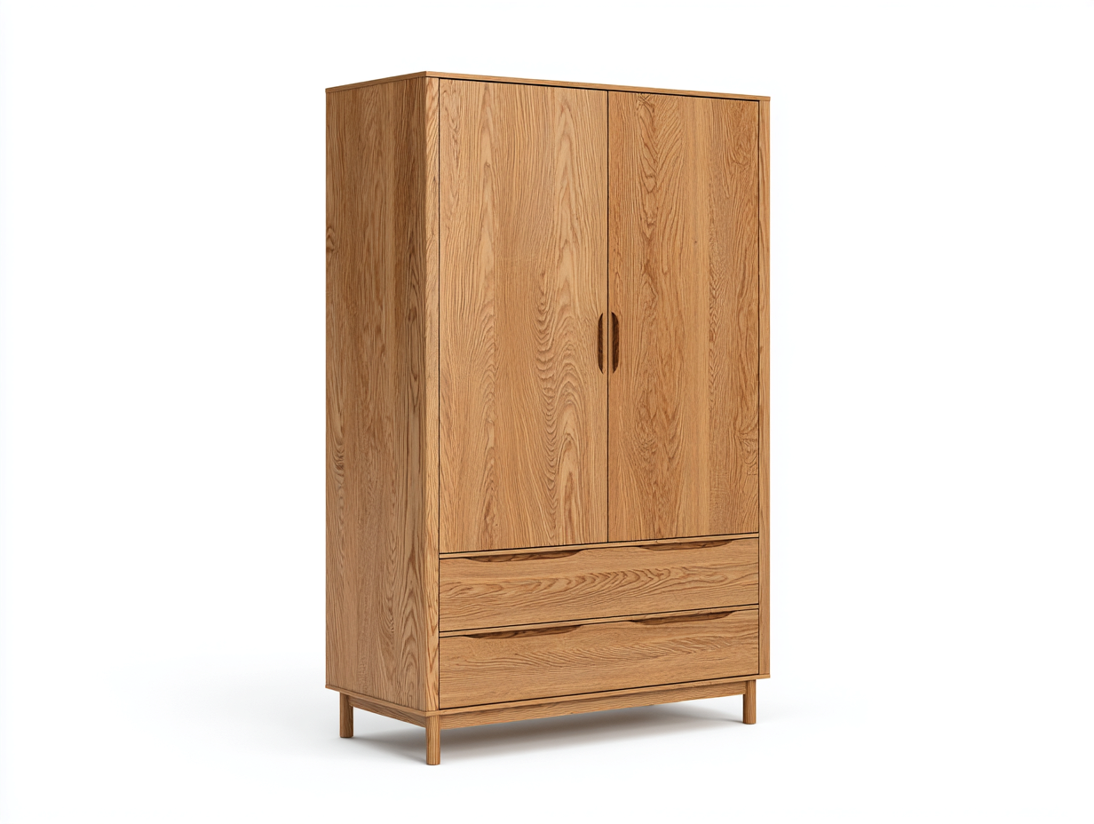 Armadio in legno colore rovere 100x55x180 cm - adatto per camera da letto - con 2 ante e 2 cassetti - design moderno-Nidicorner