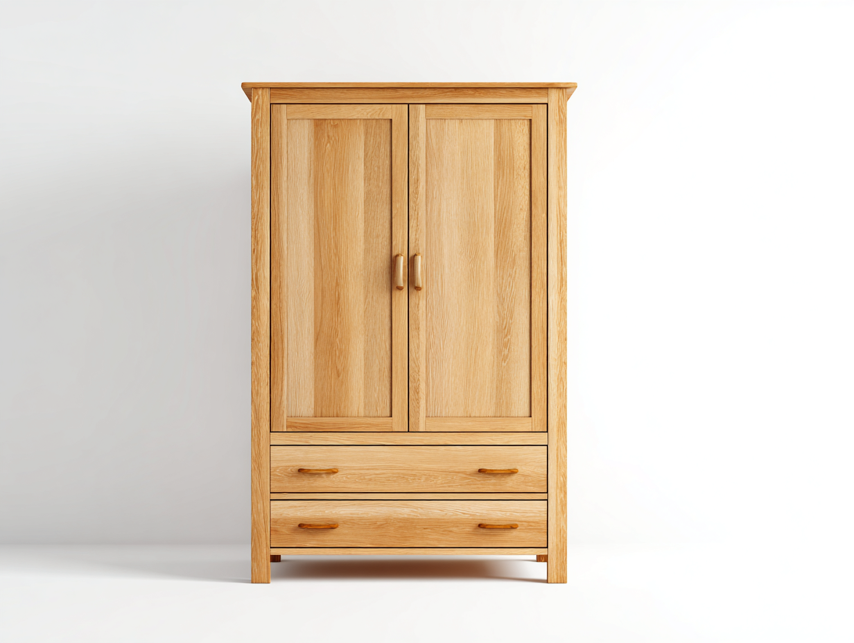 Armadio in legno massello 100x55x180 cm per camera da letto con ante e cassetti - marrone chiaro - design naturale classico-Nidicorner
