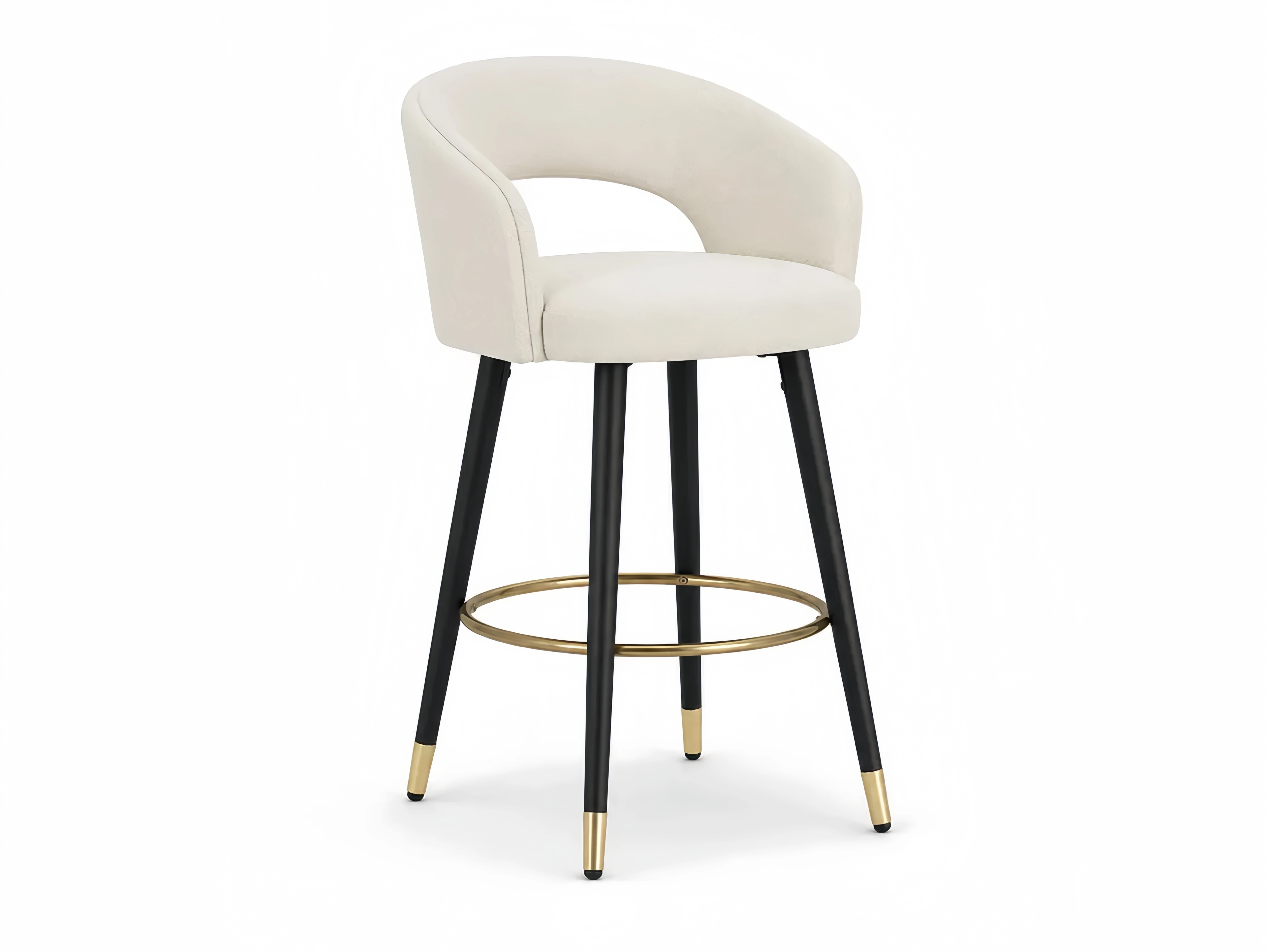 Barhocker Metall mit Polyester Bezug Beige Schwarz Gold H85cm