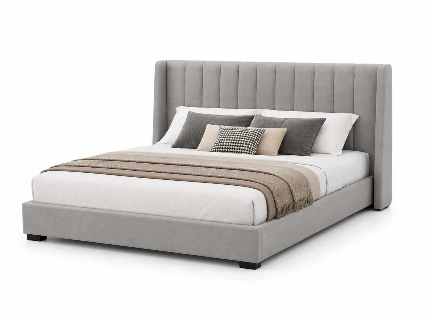 Gepolstertes Bett mit hohem Kopfteil Grau Stoff 200x180 cm