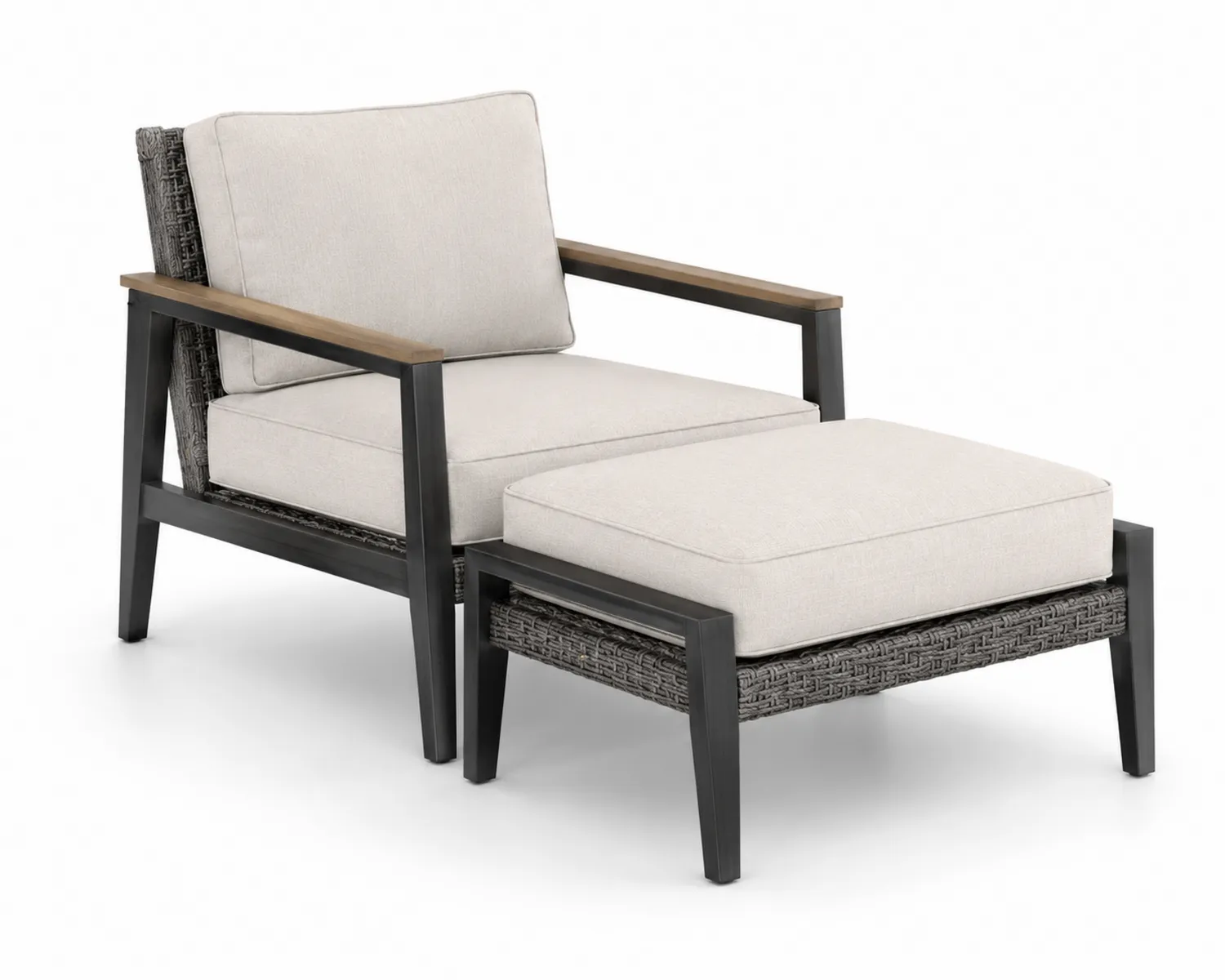 Metall Gartenliegestuhl Set mit Polstern Beige und Hocker