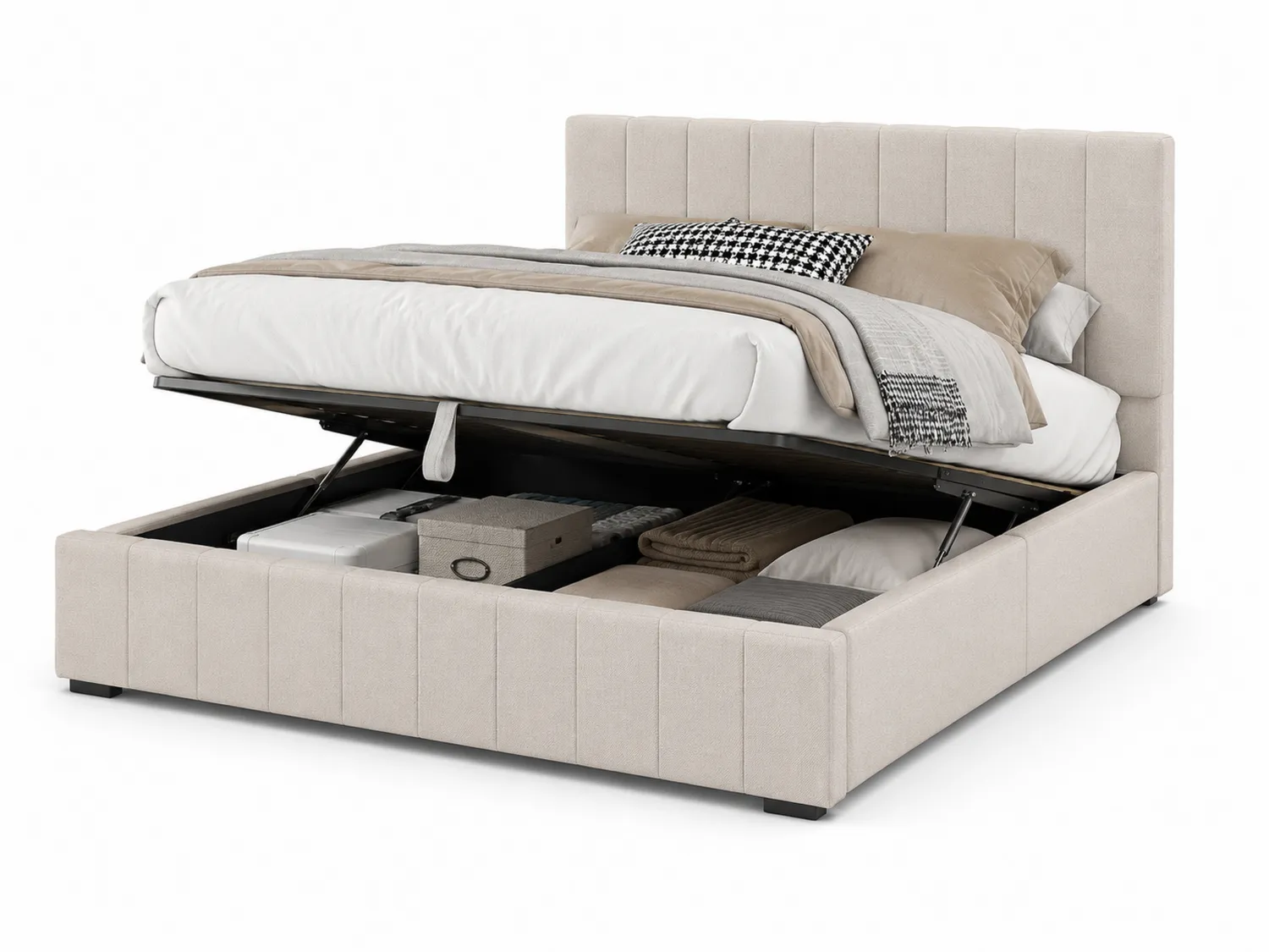 Stoffbett mit Stauraum Beige 200x140 cm
