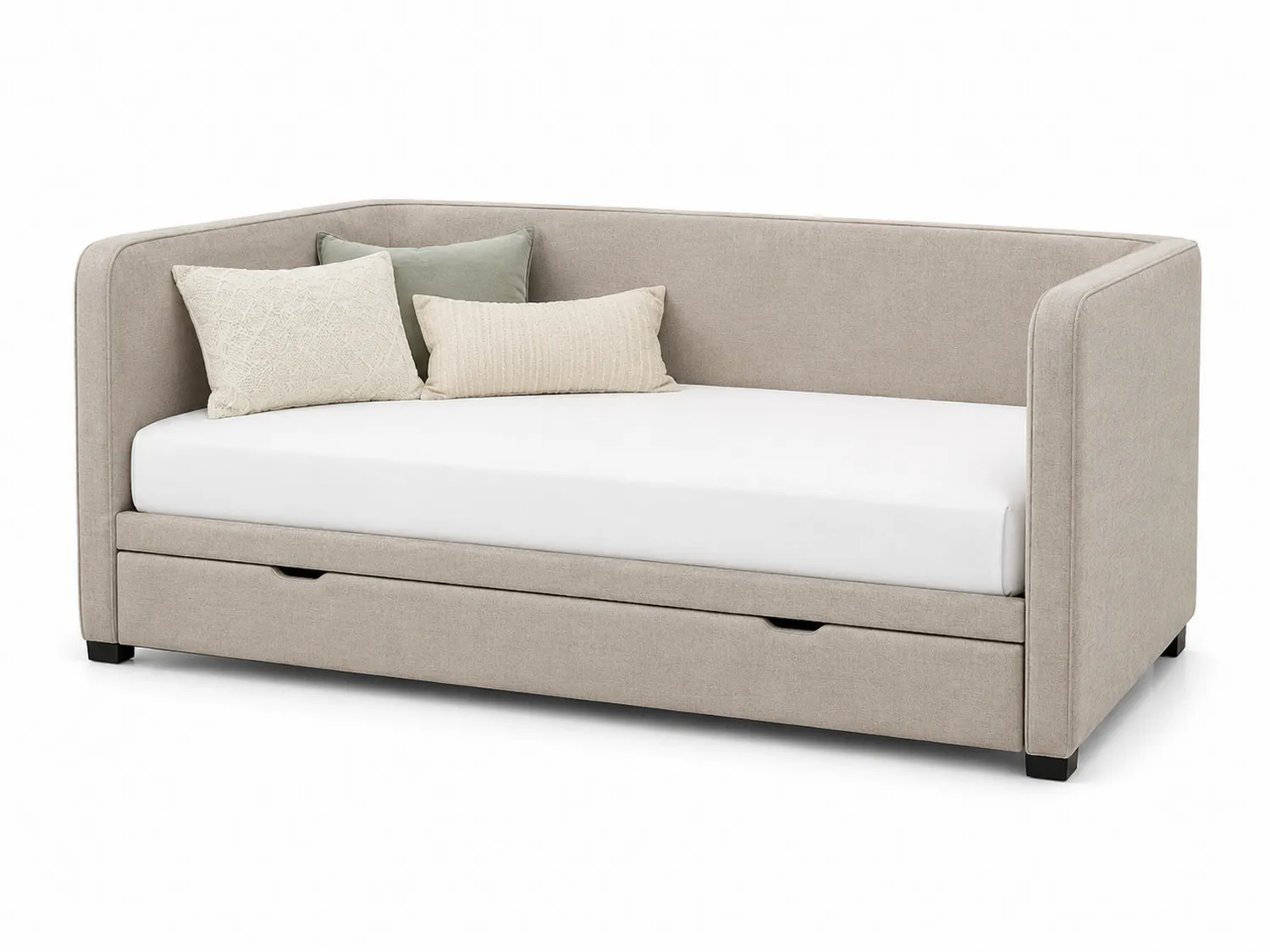 Beiges Schlafsofa Tagesbett aus Stoff mit Kissen