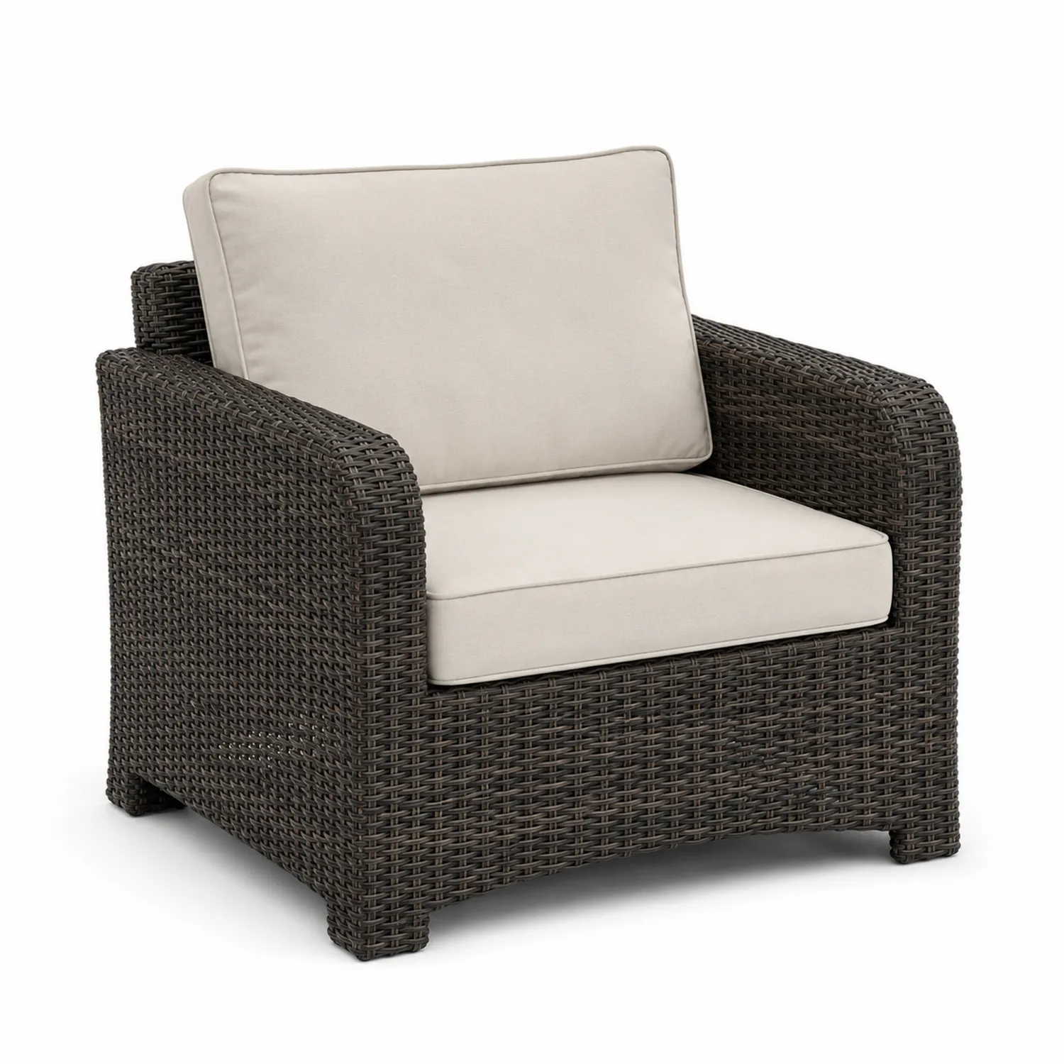 Polyrattan Gartenstuhl Braun mit Polyesterkissen Beige