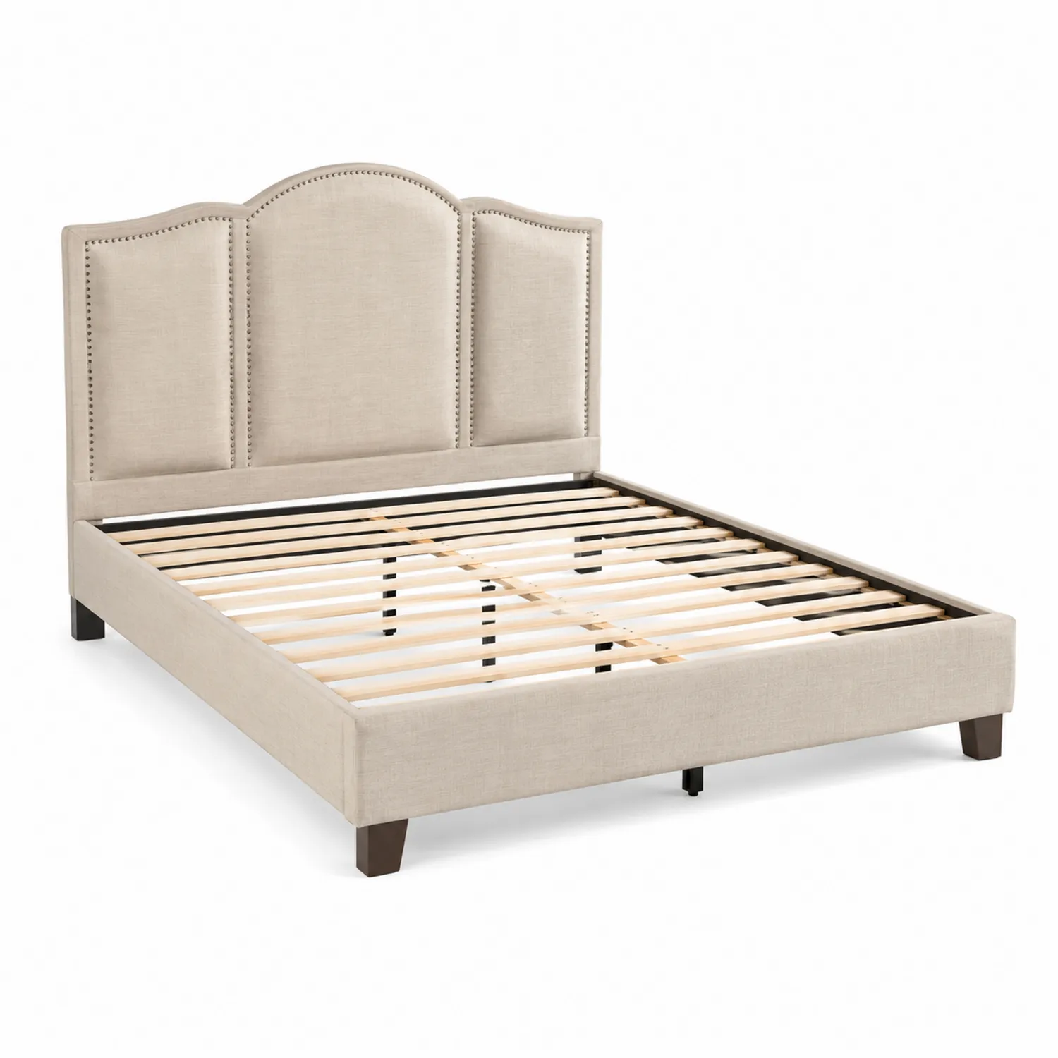Polsterbett mit Kopfteil Beige Leinen