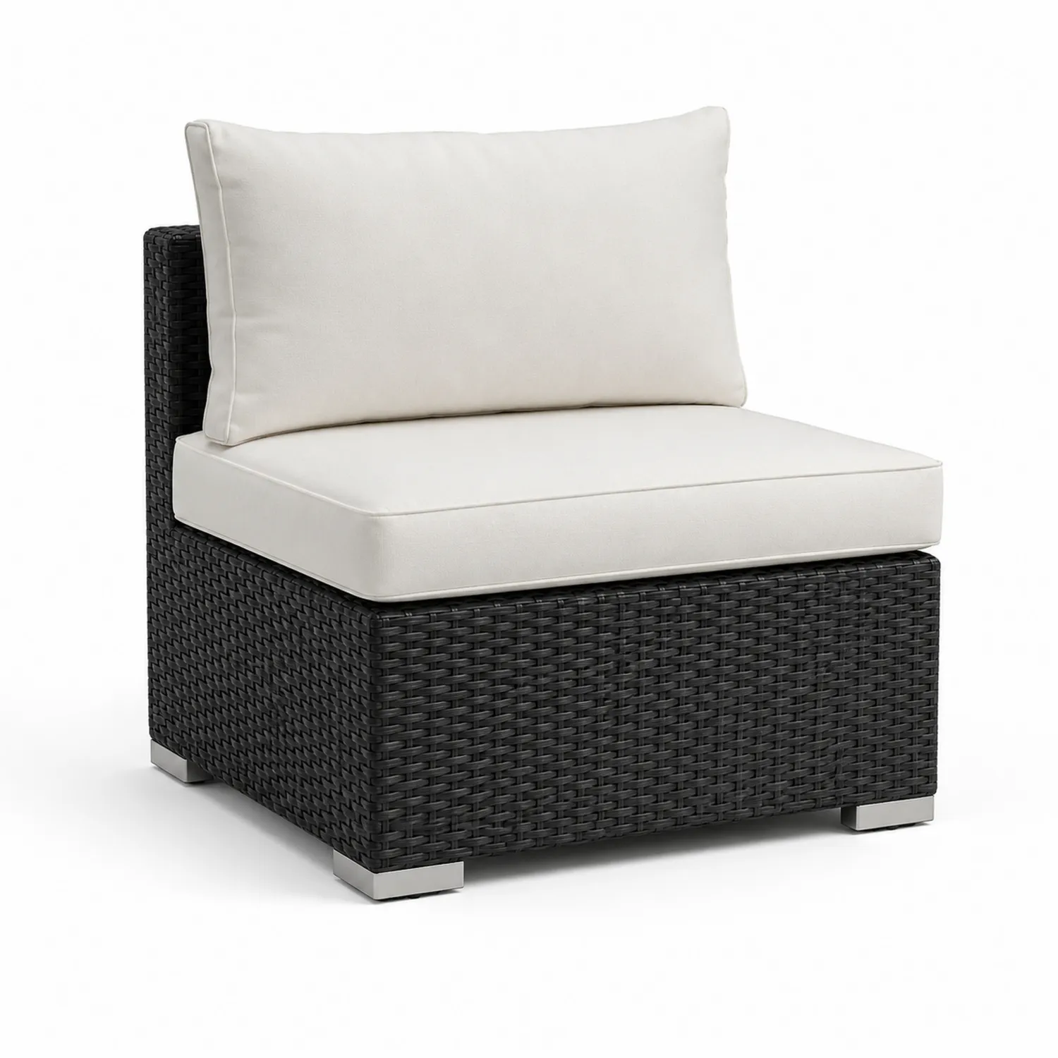 Gartenstuhl Mittelteil Rattan Schwarz Creme Kissen