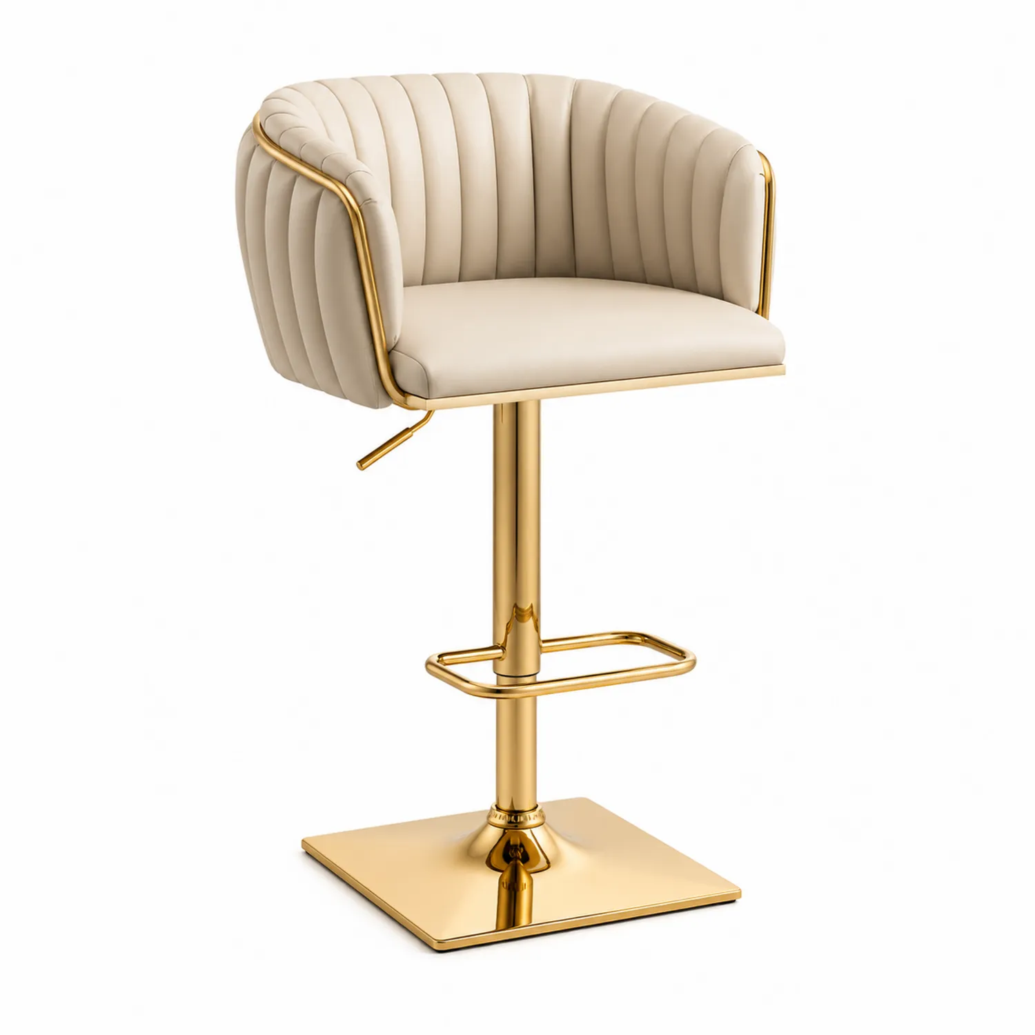 Barhocker Gold Metall Beige Kunstleder Verstellbar