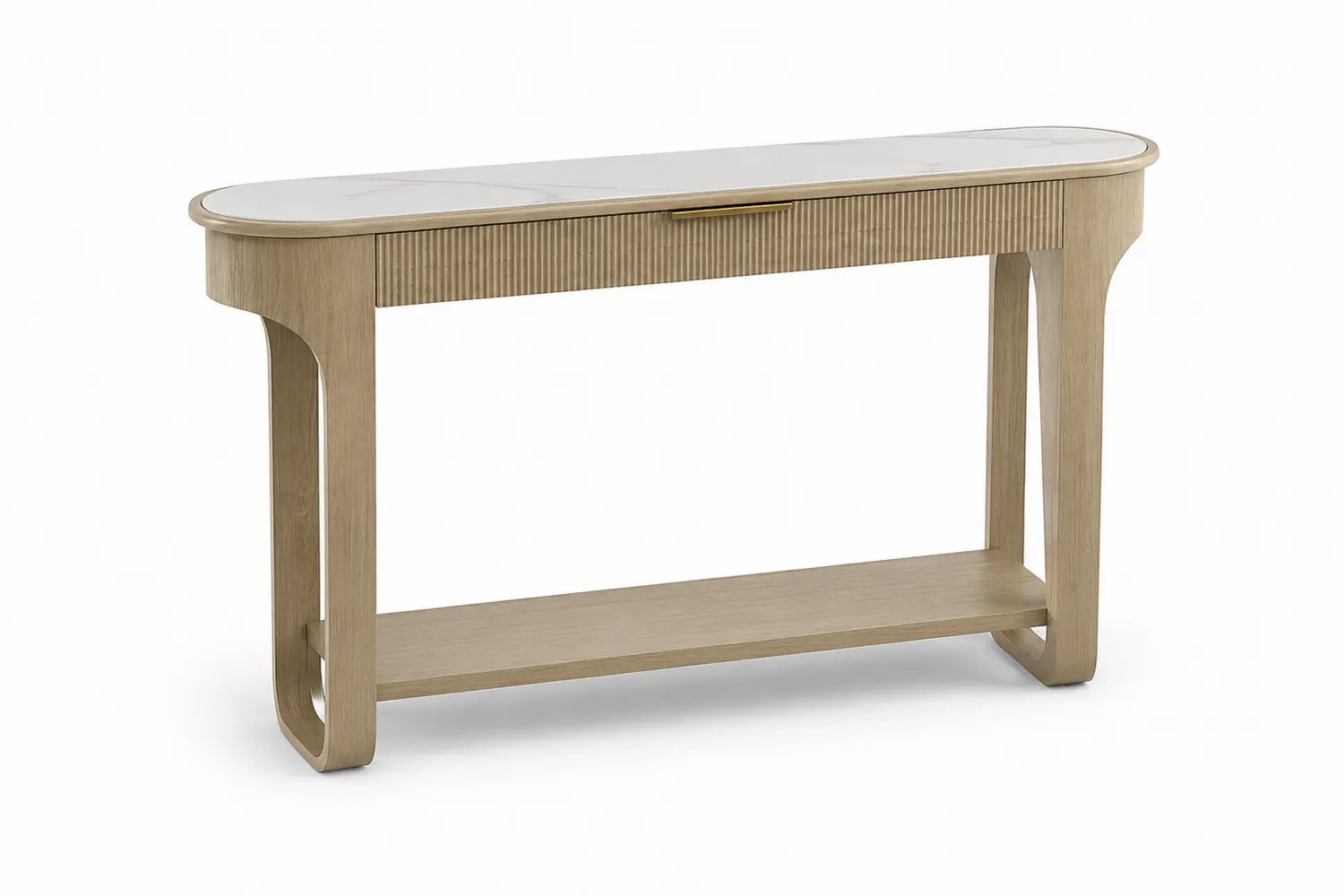 Konsolentisch aus Holz mit weißer Steinplatte 120x40x80 cm