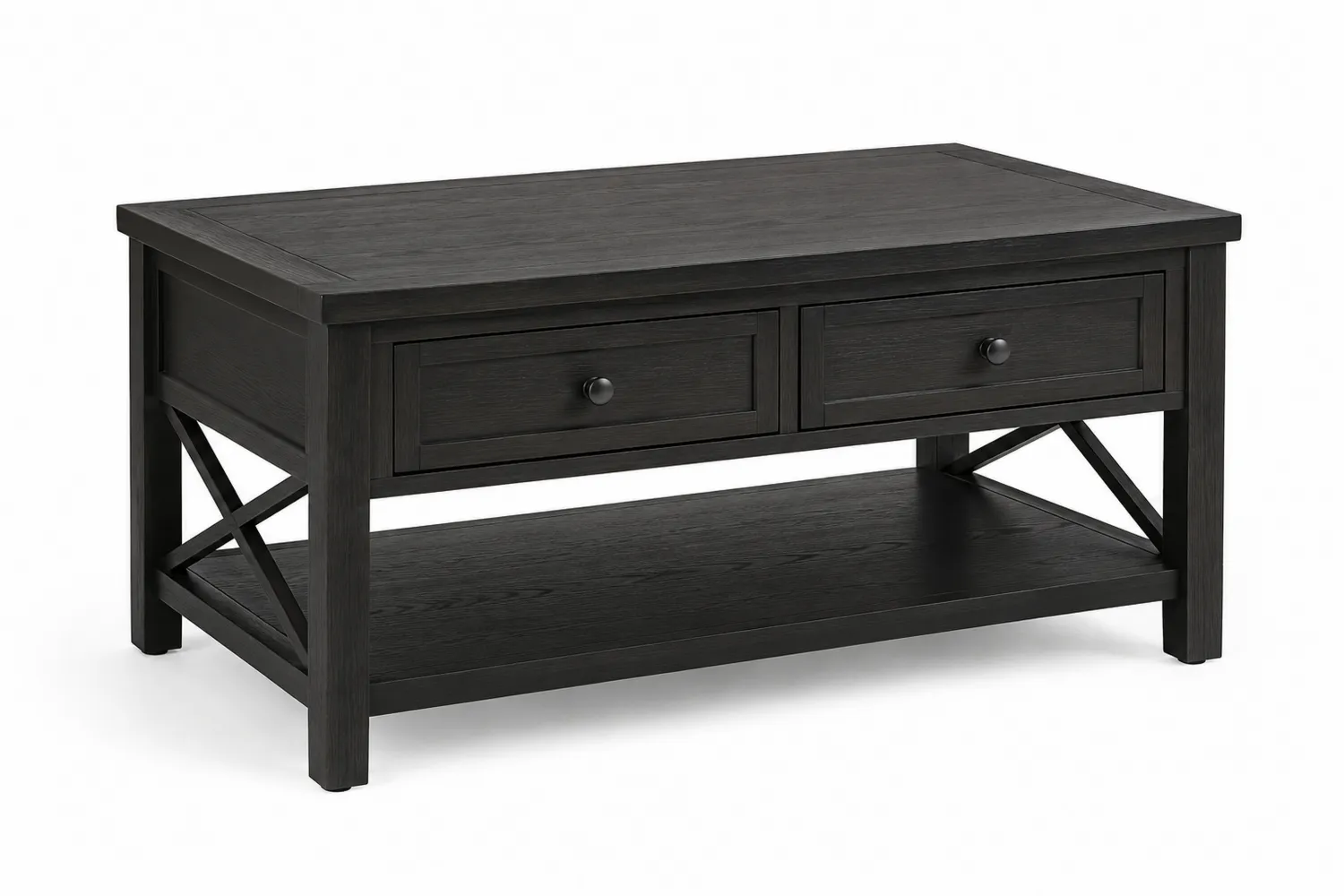 Schwarzer Couchtisch aus Eichenholz mit Schubladen 120 x 60 x 45 cm