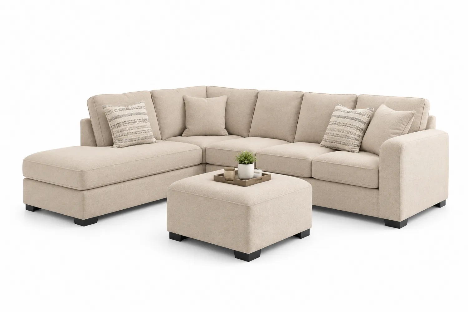 Ecksofa Set aus Stoff Beige mit Hocker