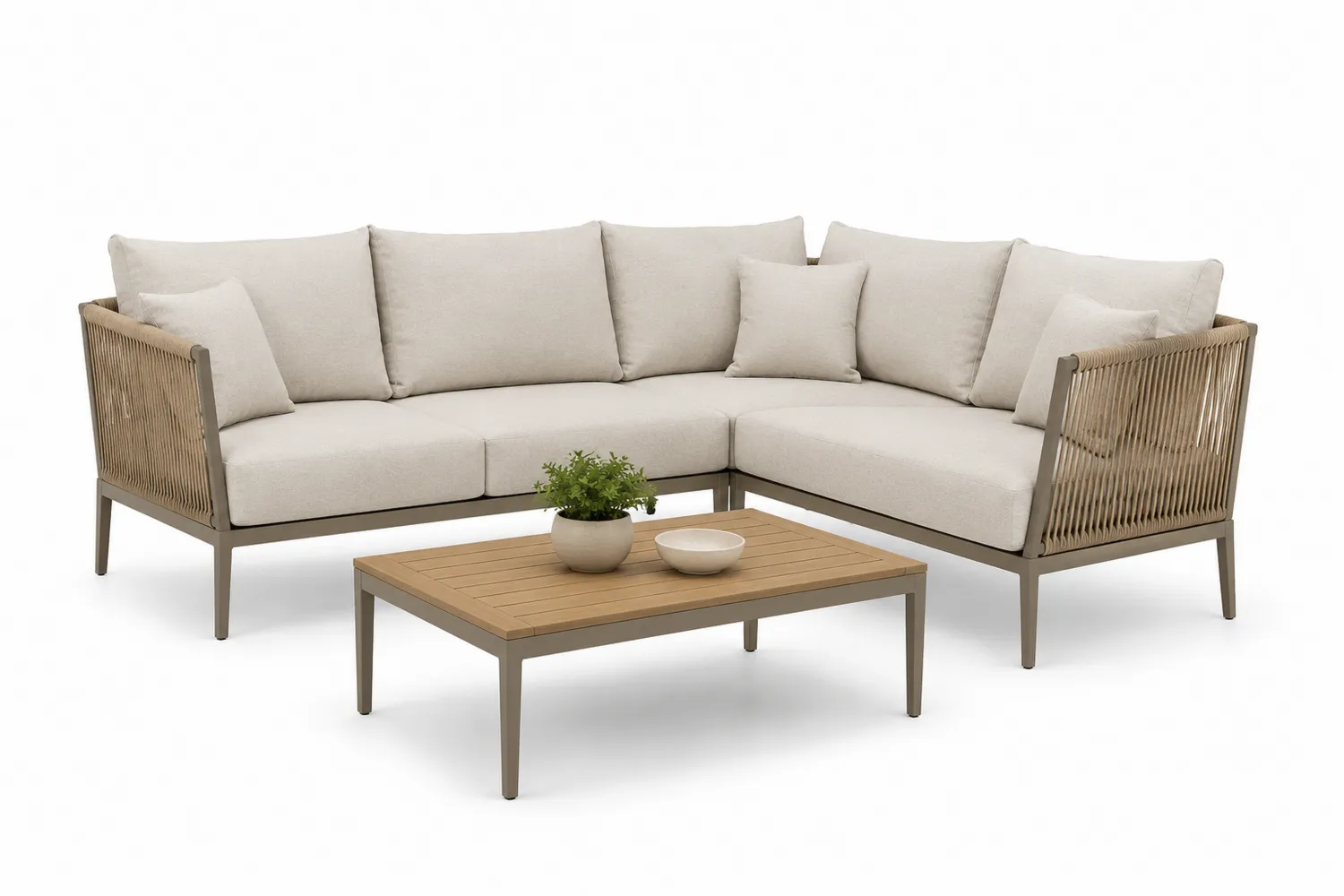 Garten Ecksofa Set Aluminium Polyethylen-Seil Beige