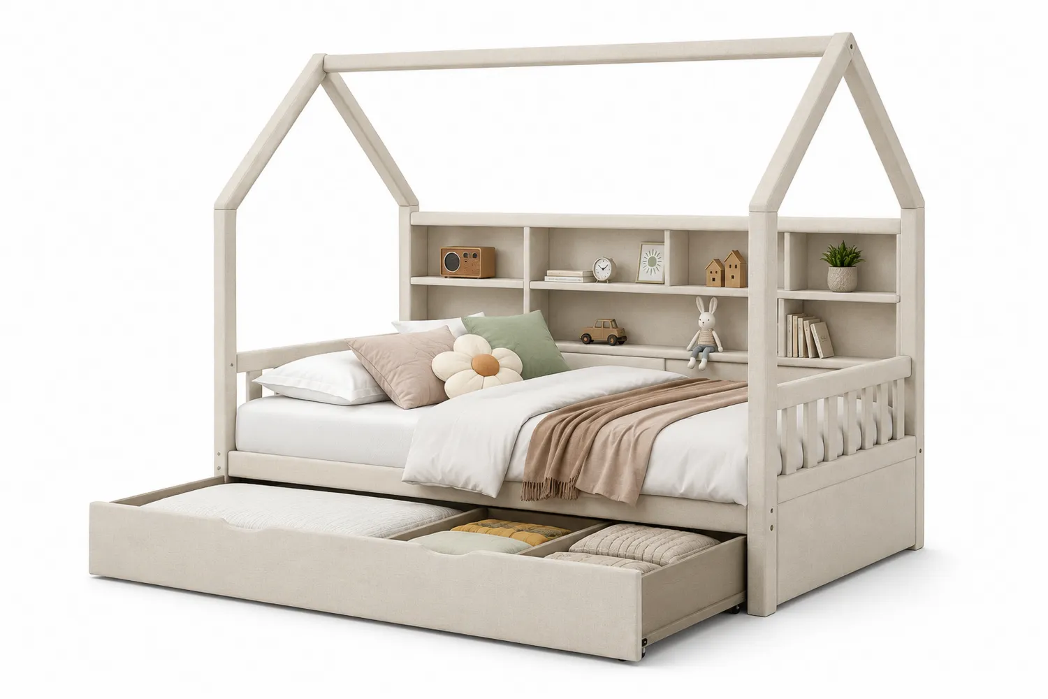 Holzbett mit Stauraum Beige 200x90 cm