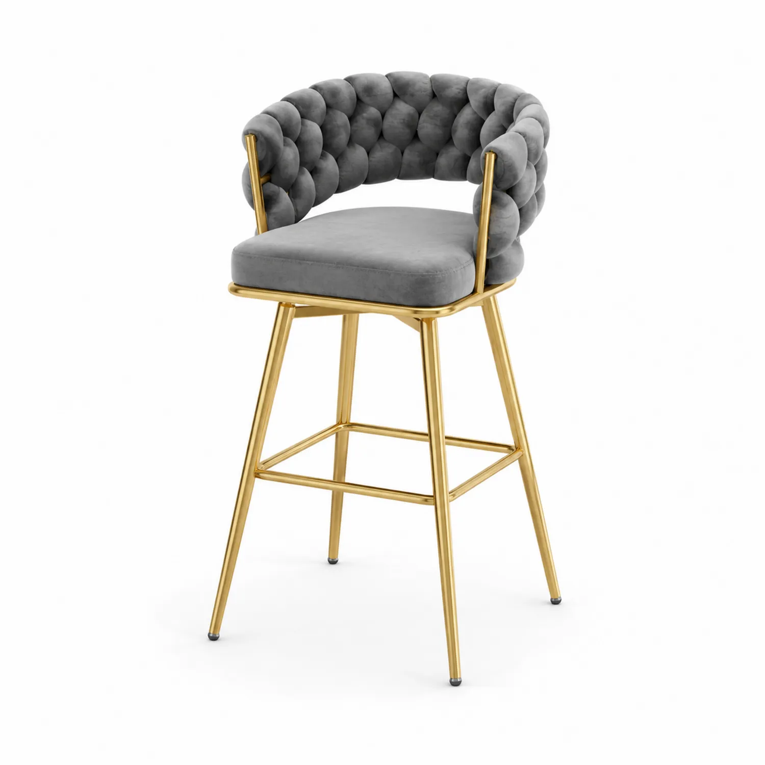 Barhocker Samt Grau mit Metallrahmen