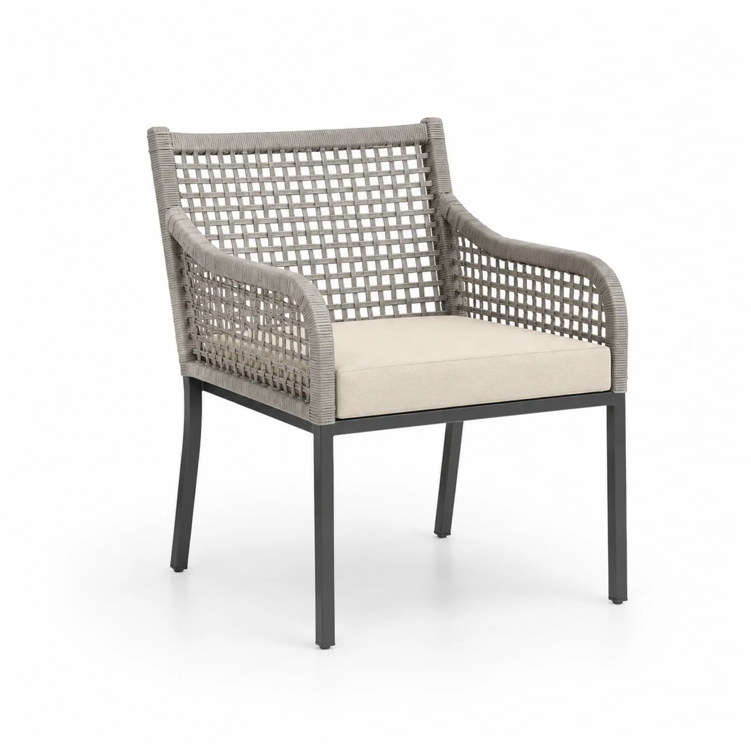Aluminiumstuhl mit Geflecht Grau und Kissen Beige