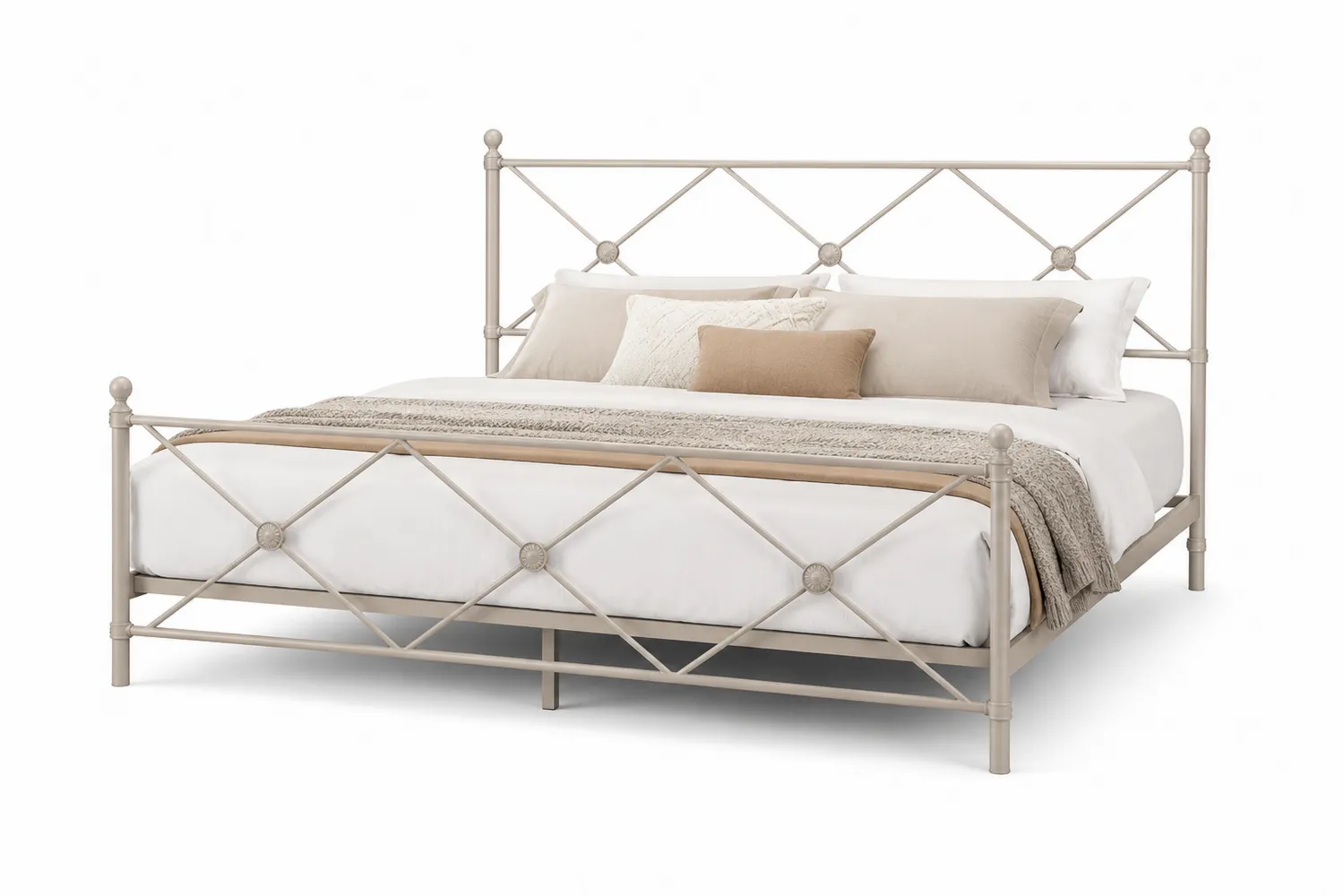 Metallbett Beige mit Matratze und Kissen 160x200 cm