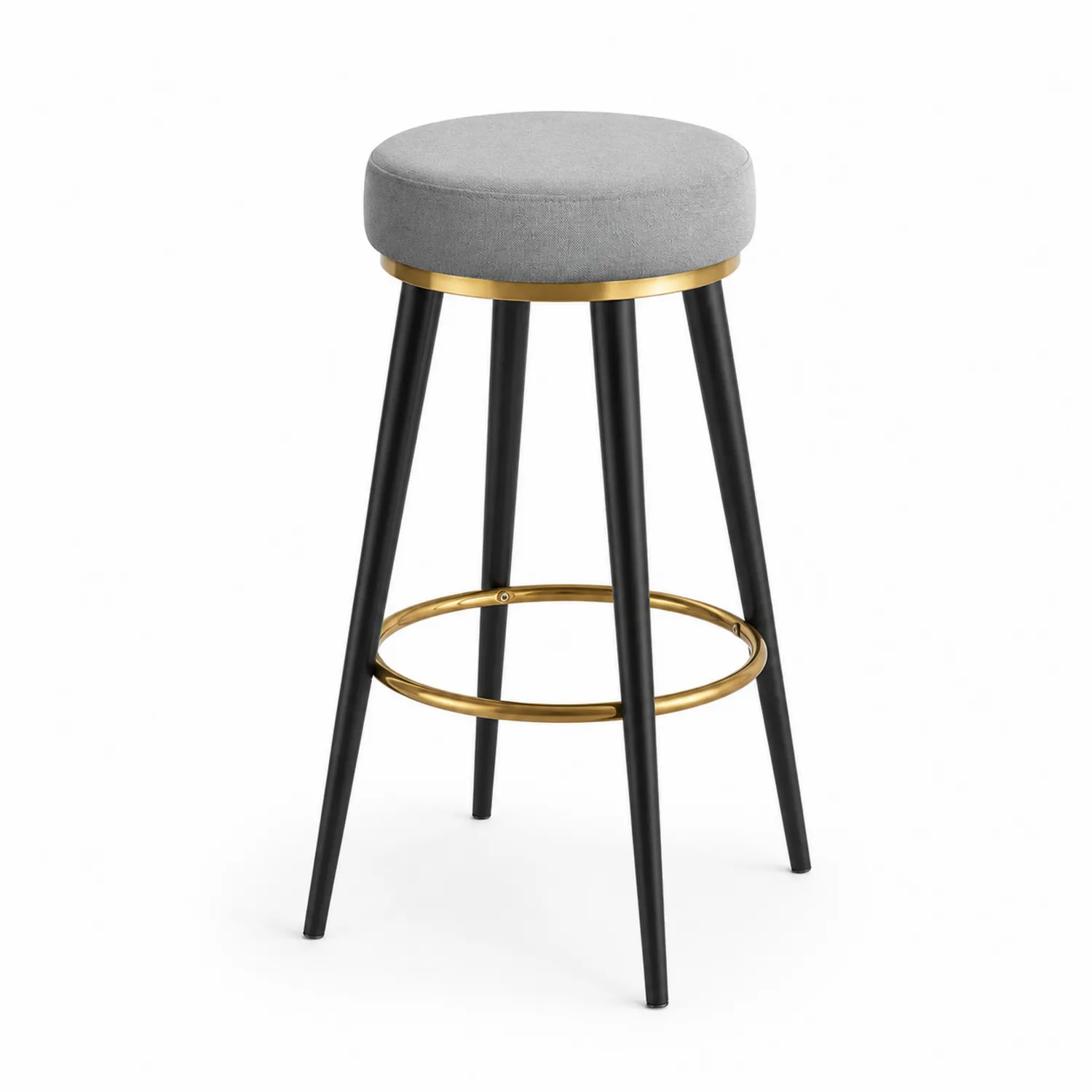 Runder Barhocker aus Polyesterstoff und Stahl Grau/Gold/Schwarz