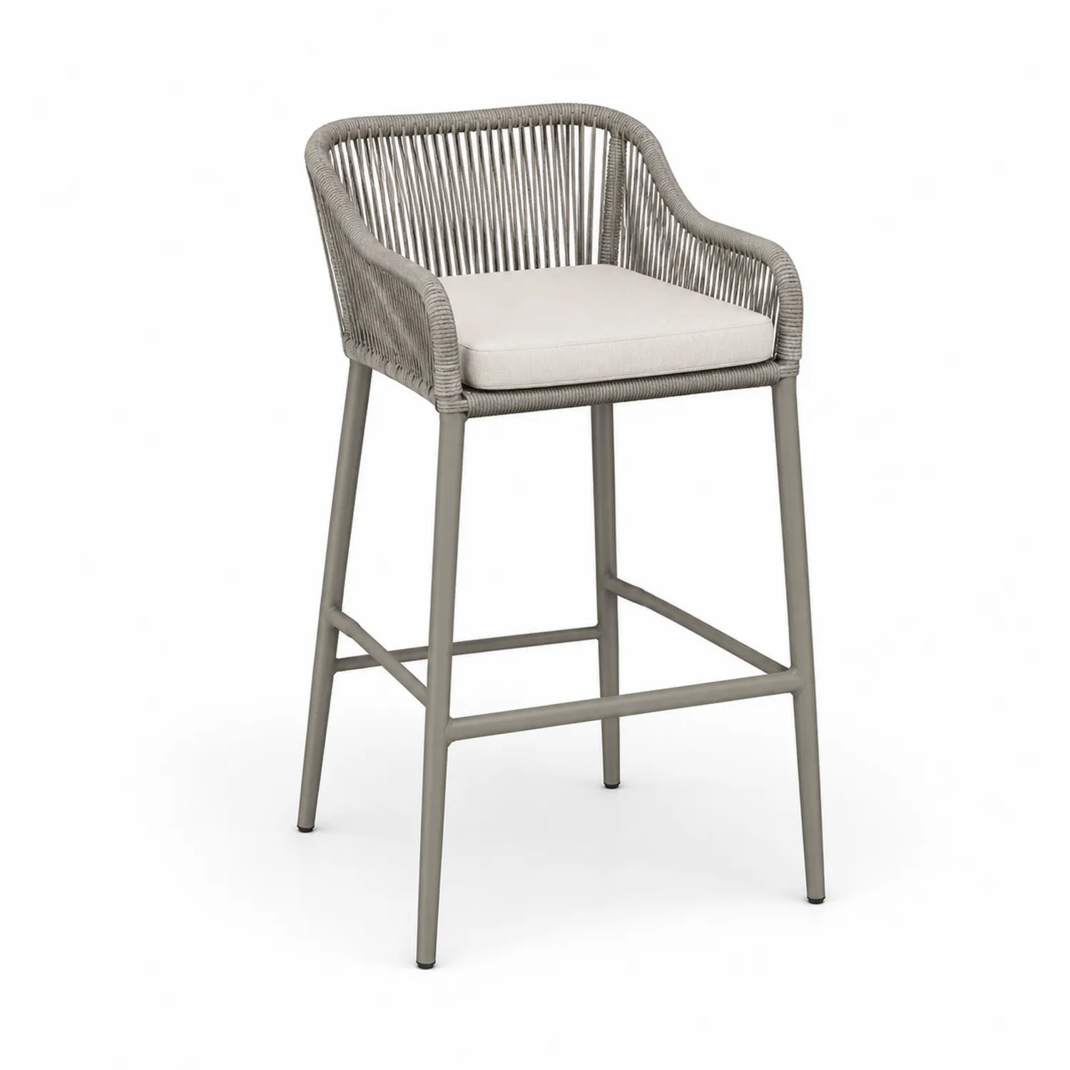 Barhocker Metallgestell mit Seilbezug und Kissen Grau
