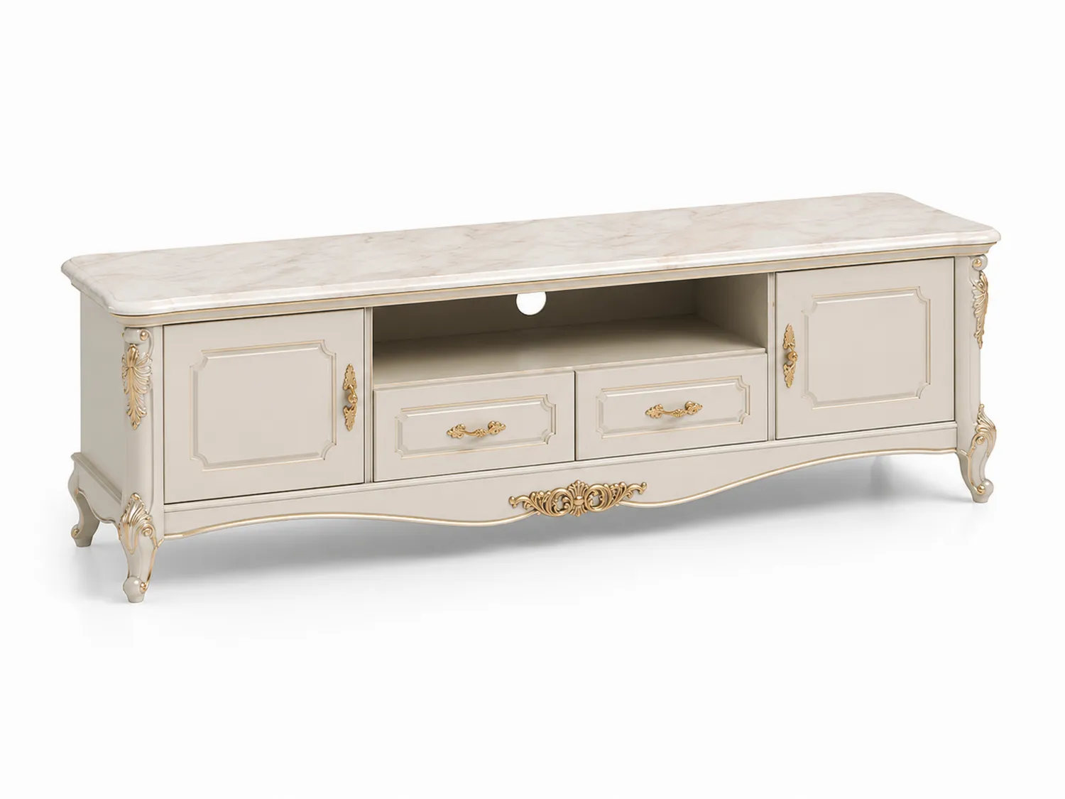 TV-Schrank Holz Elfenbein 180x45x60cm