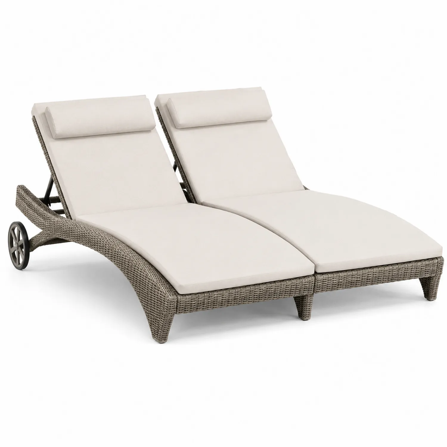 Doppel-Gartenliegen aus Polyrattan Beige mit Kissen