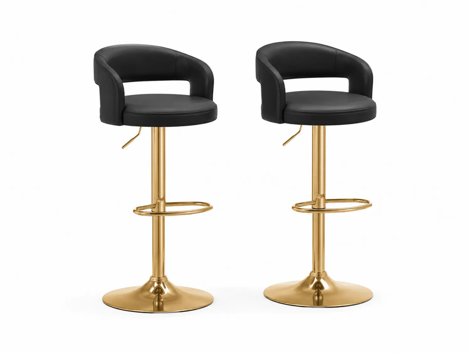 2er-Set Barhocker Schwarz Kunstleder Gold höhenverstellbar drehbar