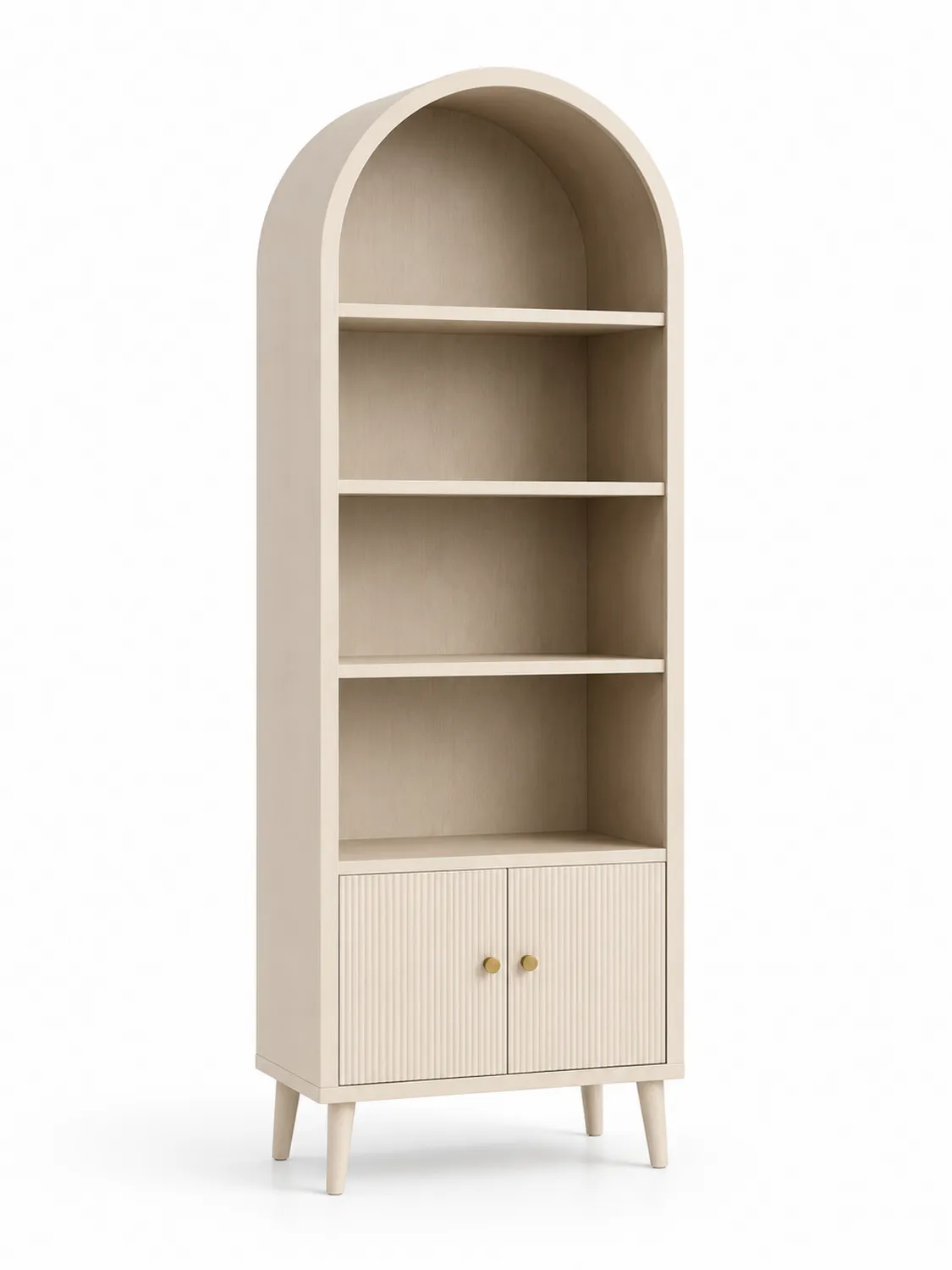 Holz Bücherregal mit Rundbogen, 180 cm Höhe, Beige