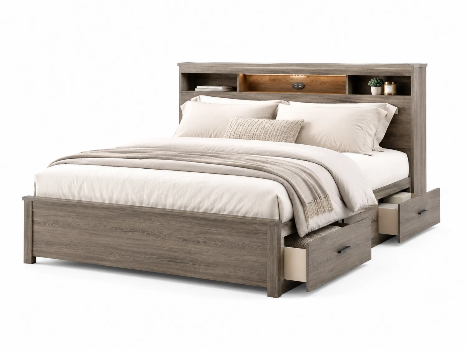 Holzbett mit Stauraum und Schubladen Grau 200x160 cm
