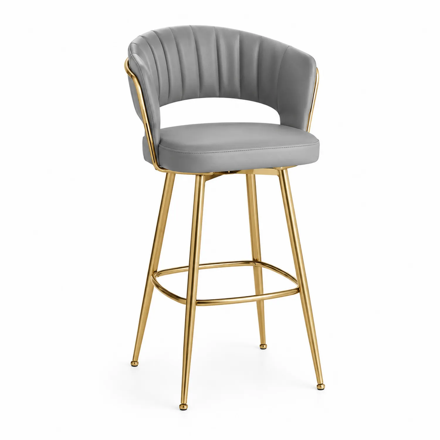 Barhocker aus Kunstleder Grau mit Metallgestell Gold 114cm